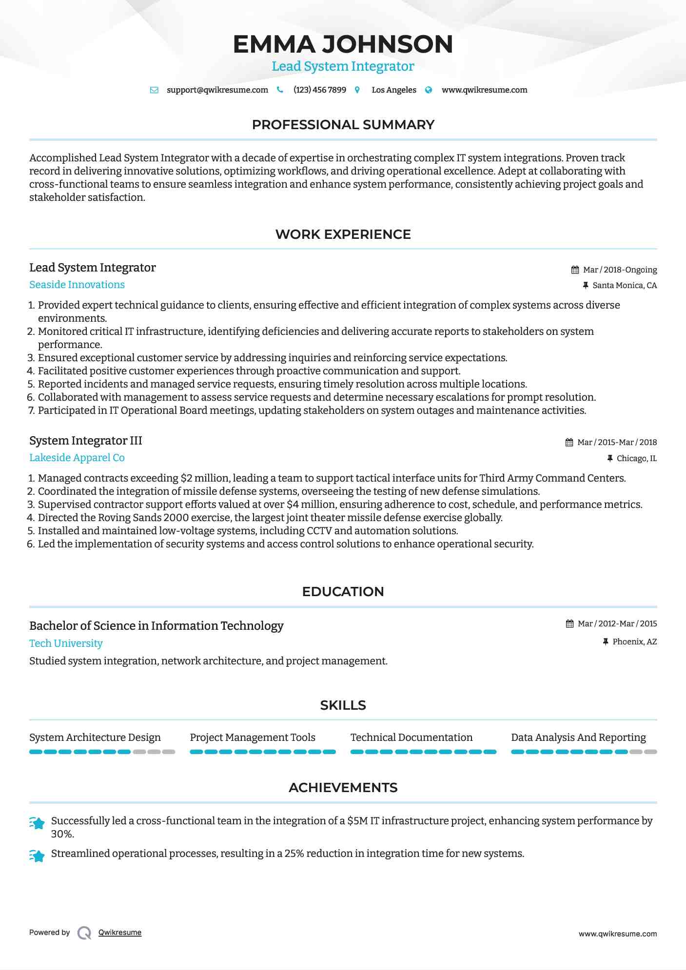 Lead System Integrator Resume Format