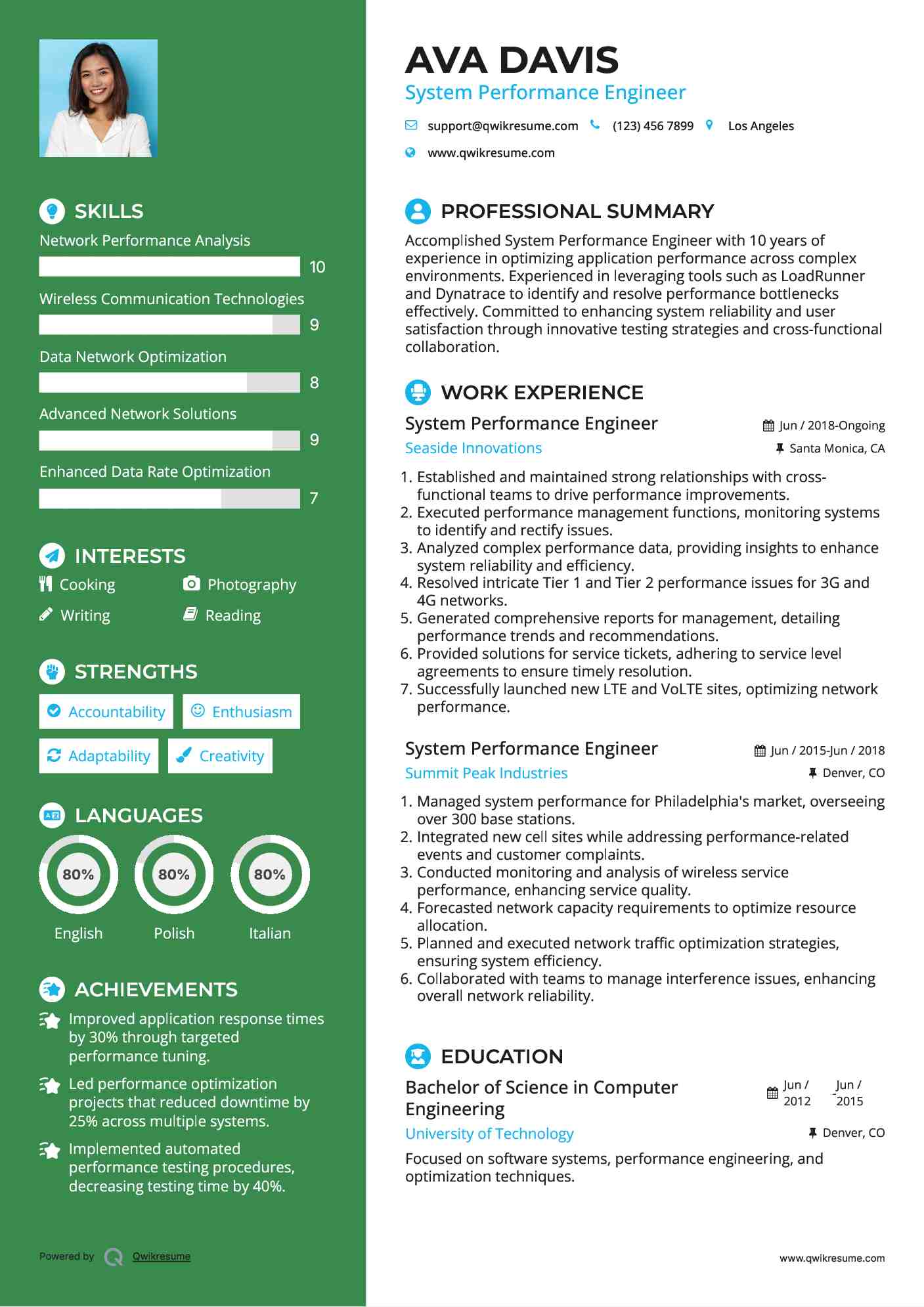 System Performance Engineer Resume Model