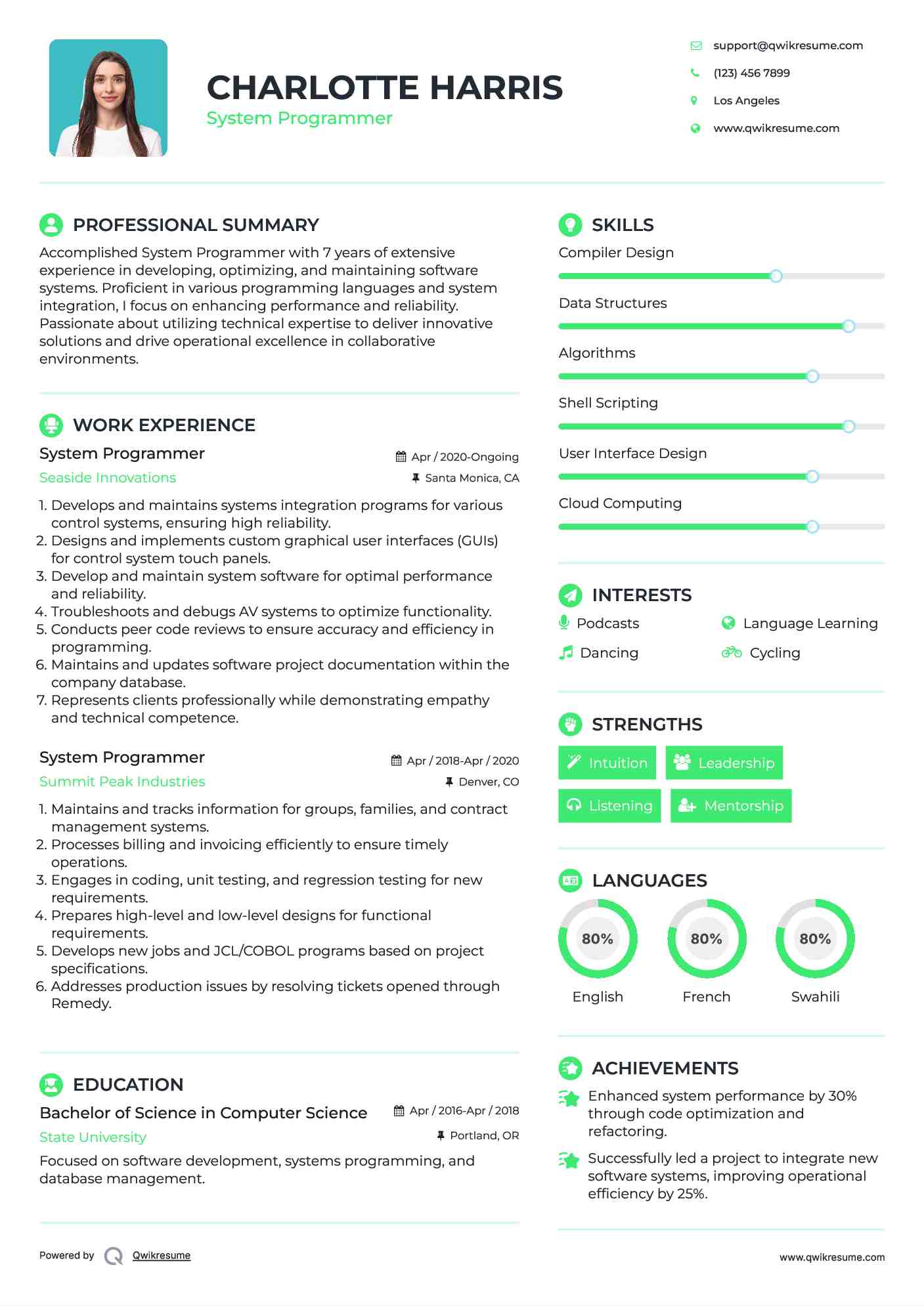 System Programmer Resume Sample