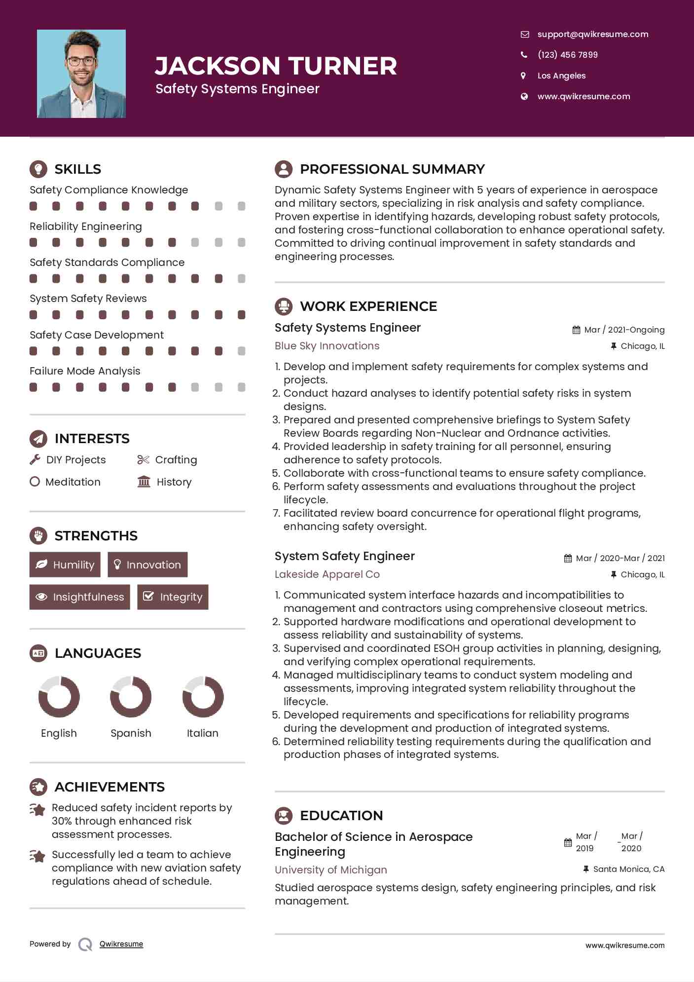 Safety Systems Engineer Resume Example