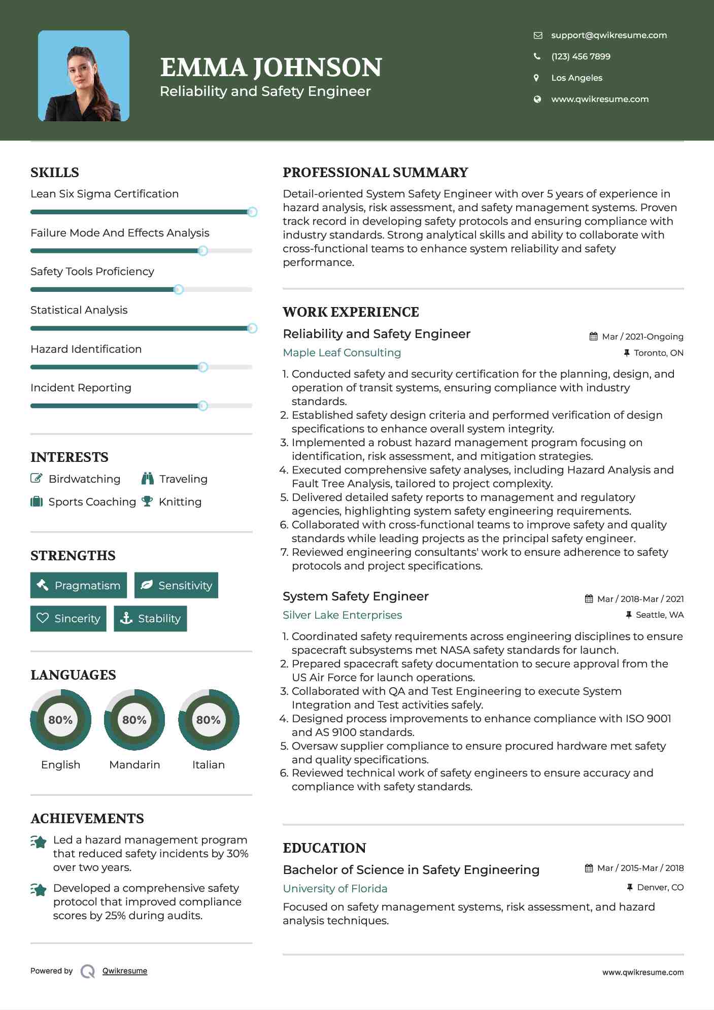 Reliability and Safety Engineer Resume Model