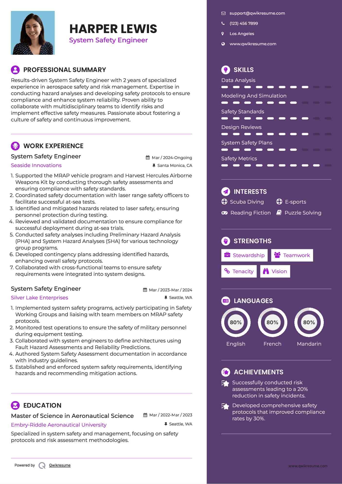 System Safety Engineer Resume Sample