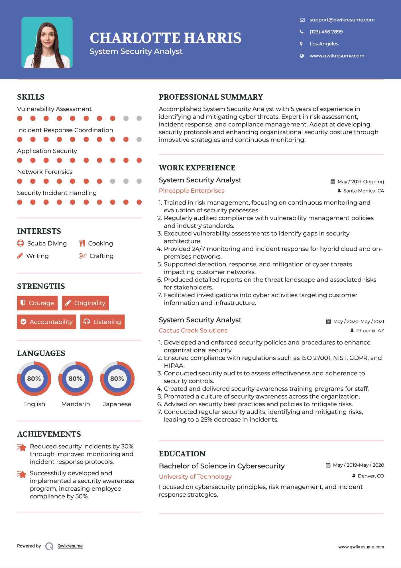 System Security Analyst Resume Model