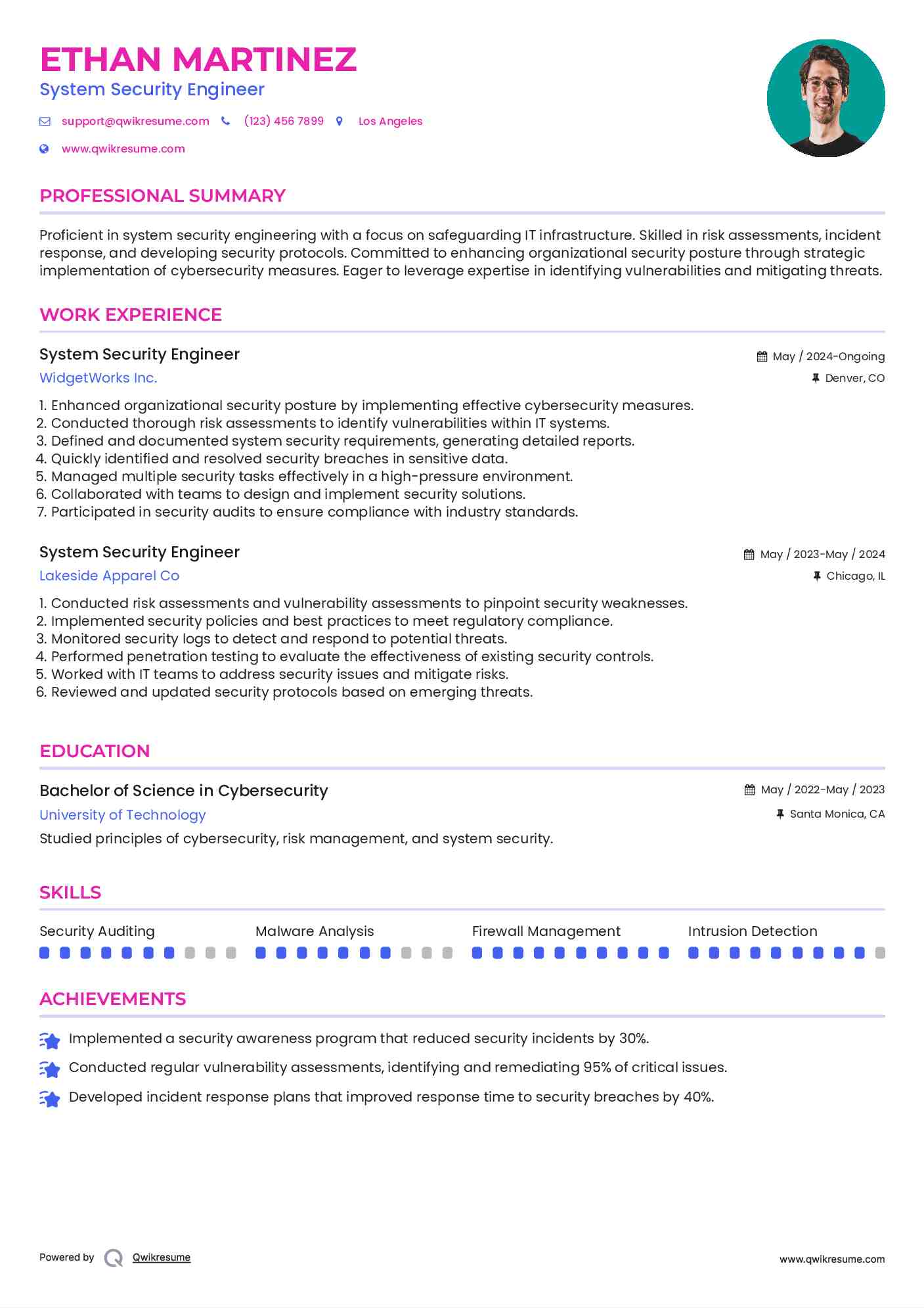 System Security Engineer Resume Template