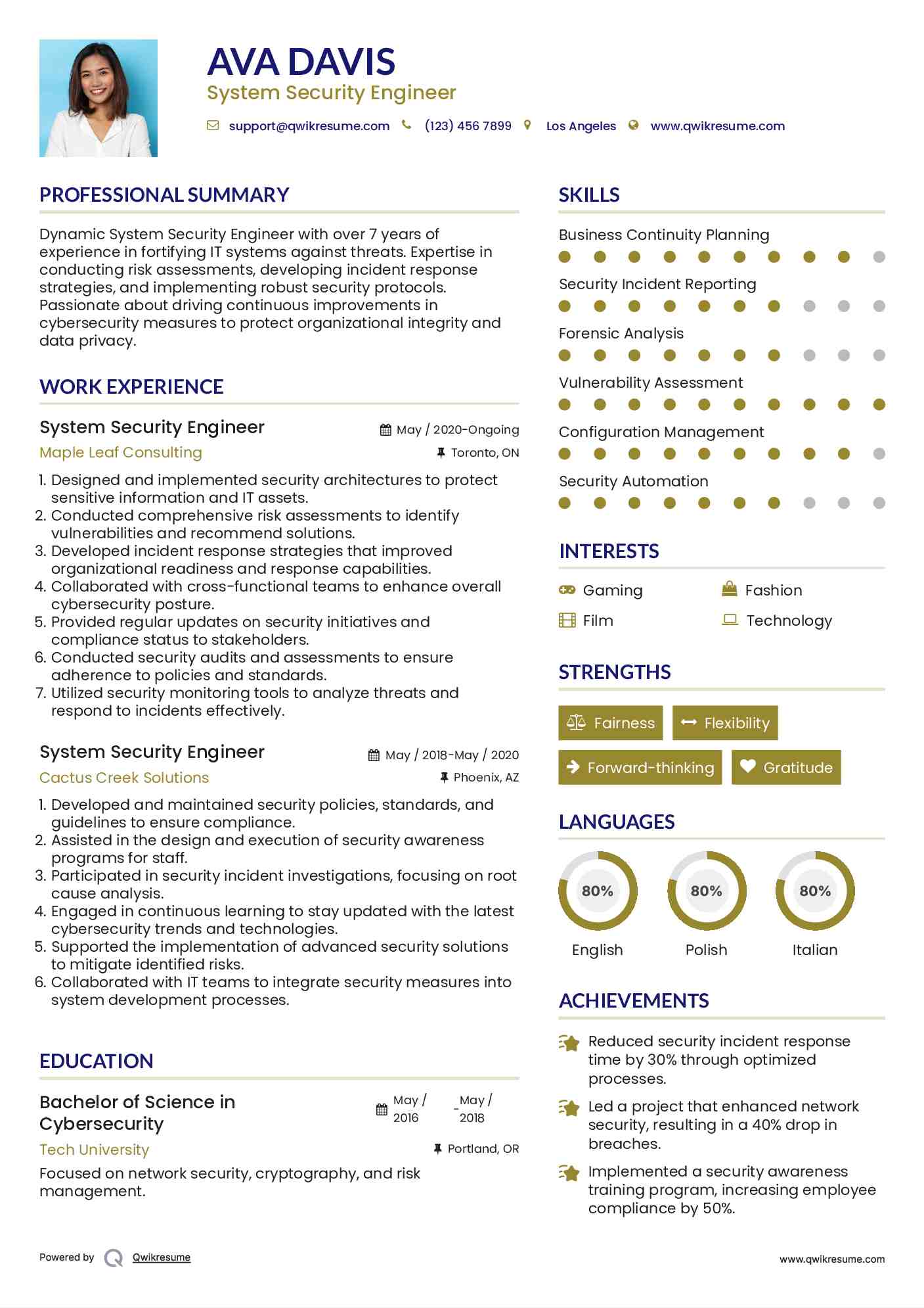 System Security Engineer Resume Example