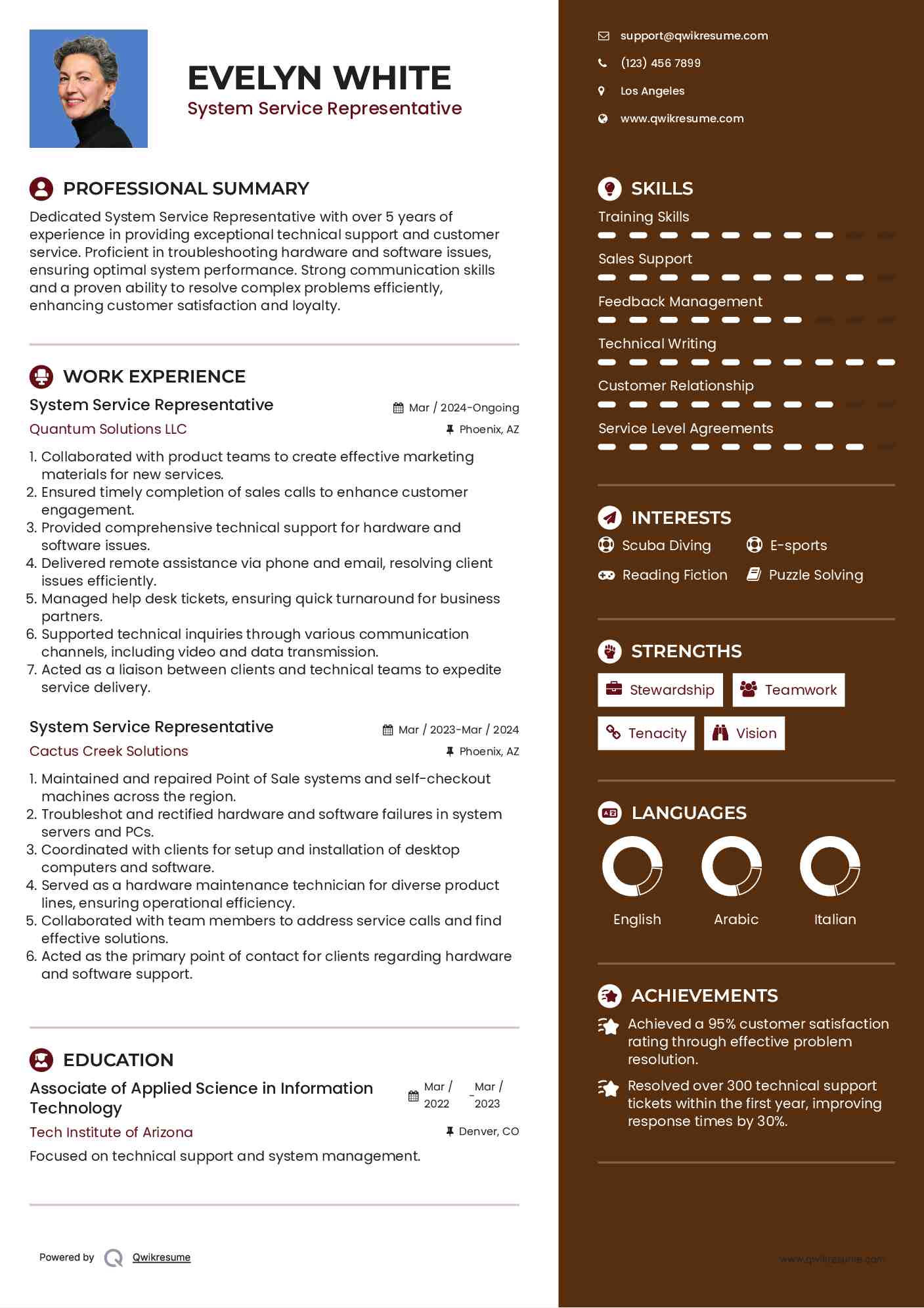 System Service Representative Resume Example