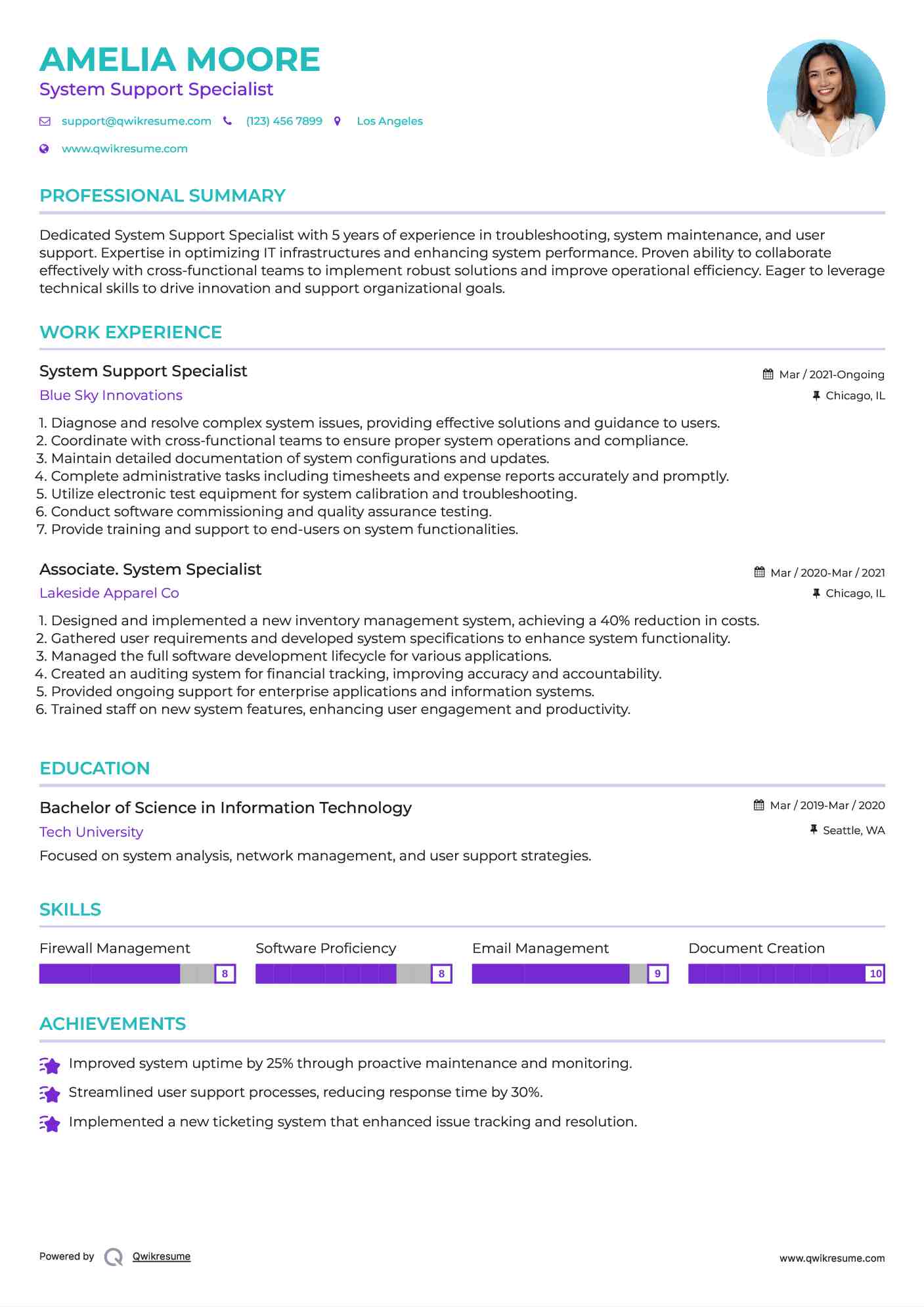 System Support Specialist Resume Template