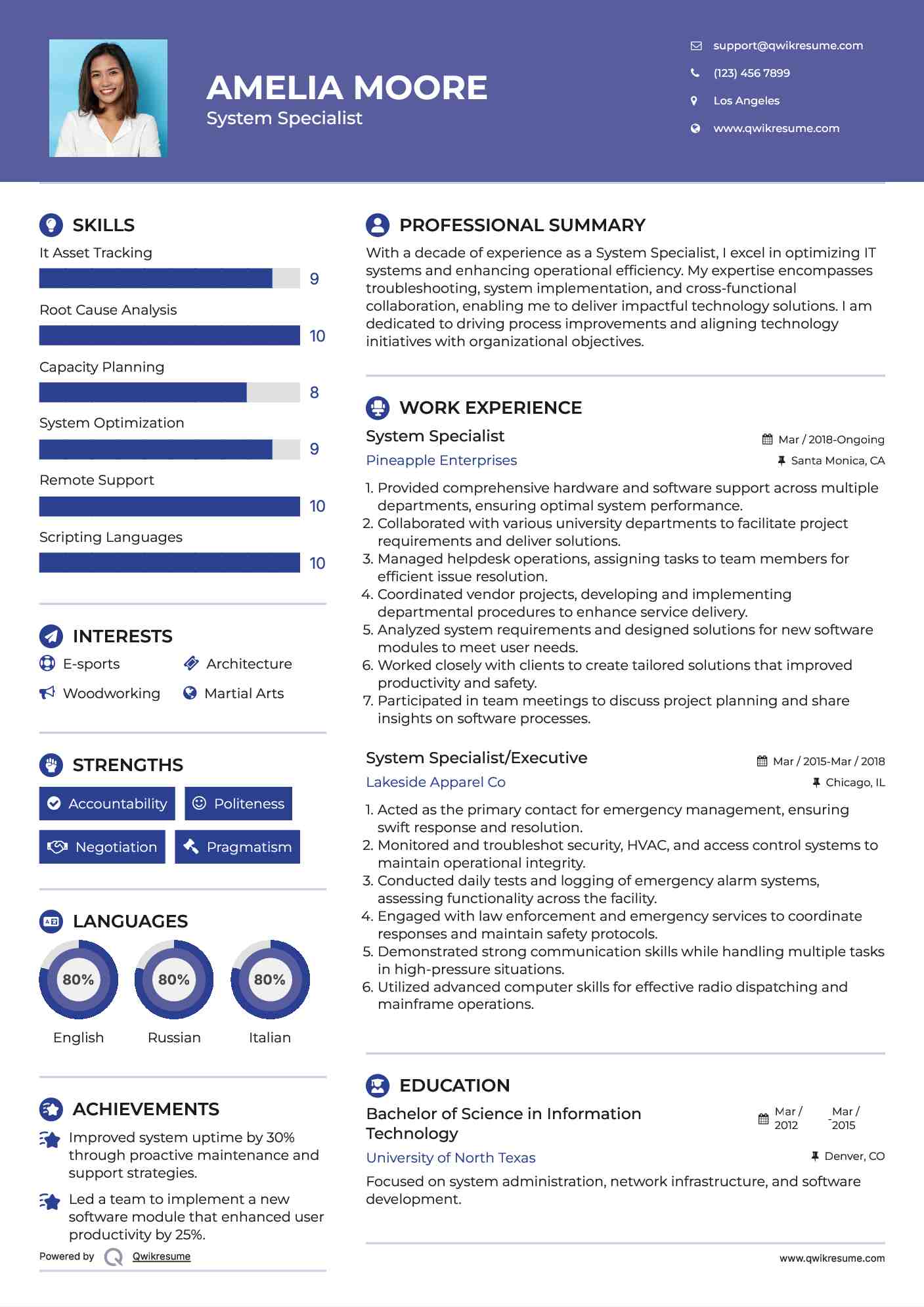 System Specialist Resume Example