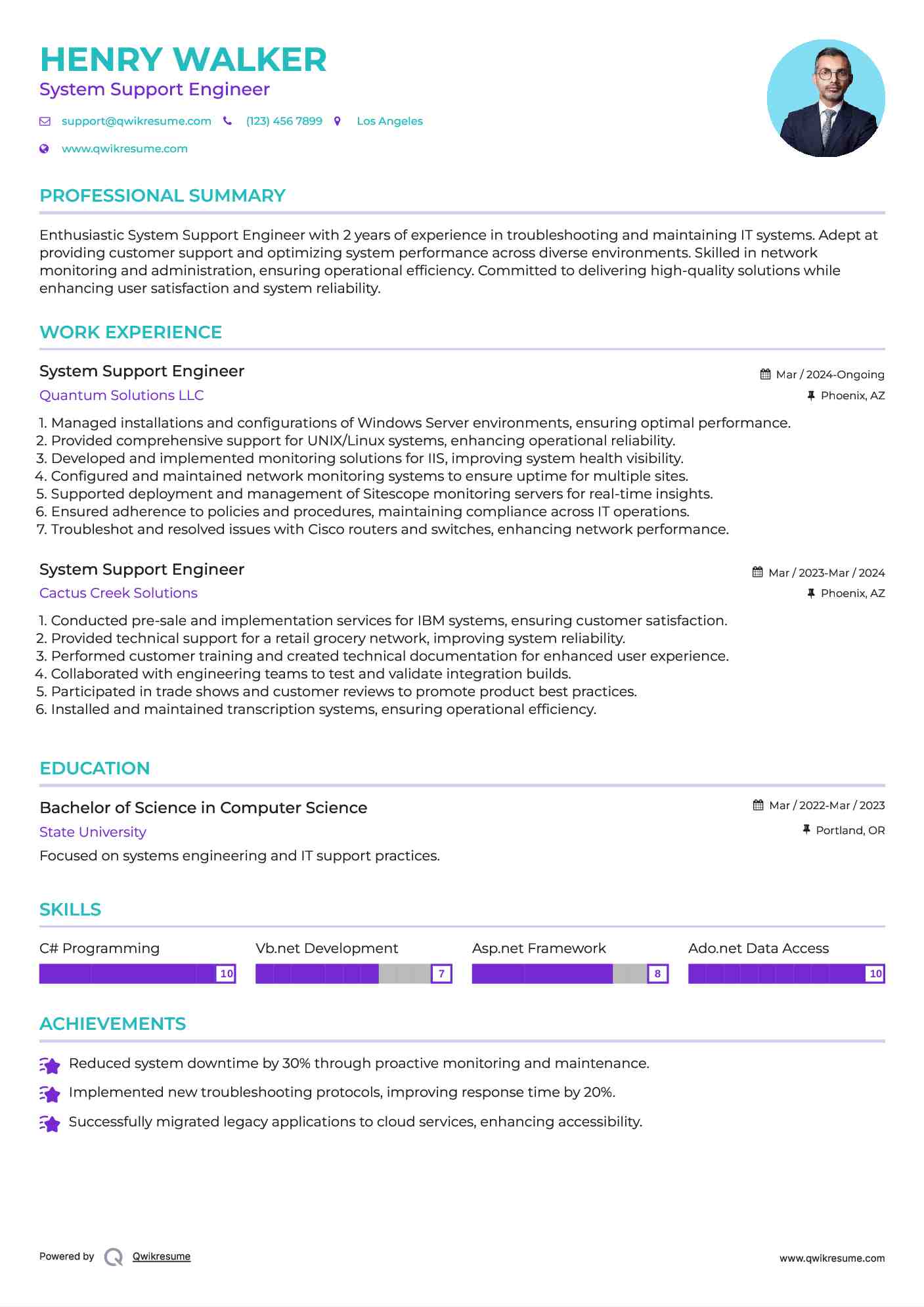 System Support Engineer Resume Sample