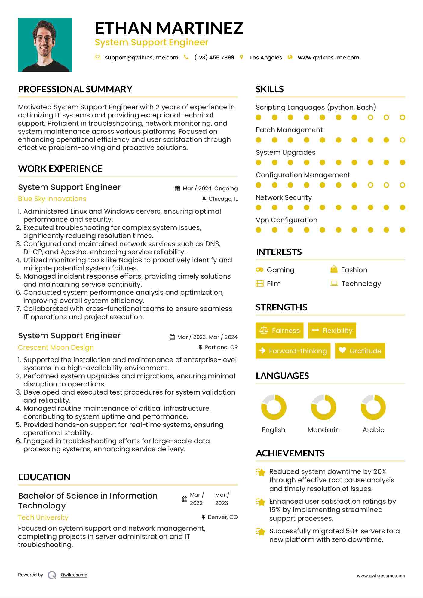 System Support Engineer Resume Model