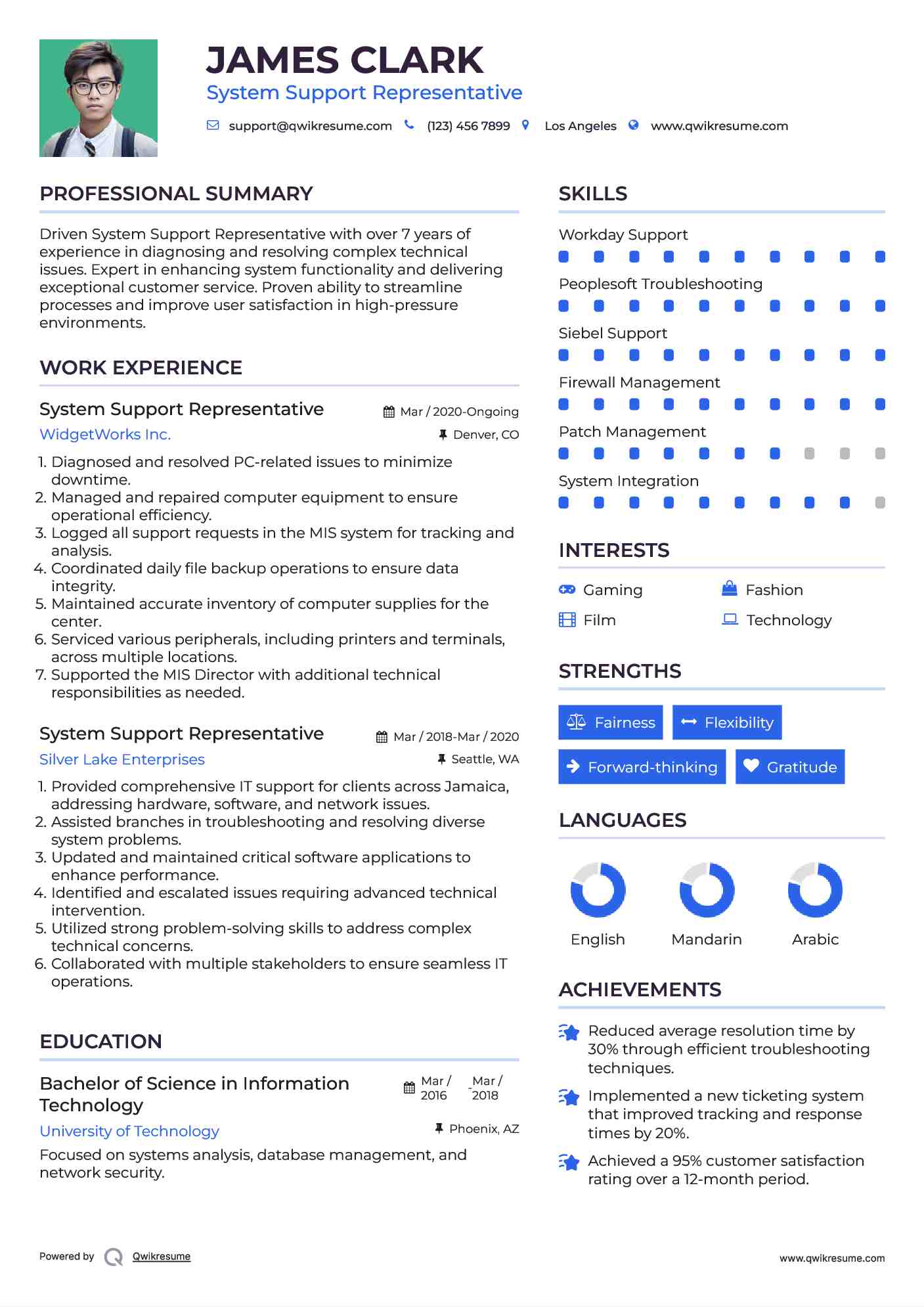 System Support Representative Resume Format