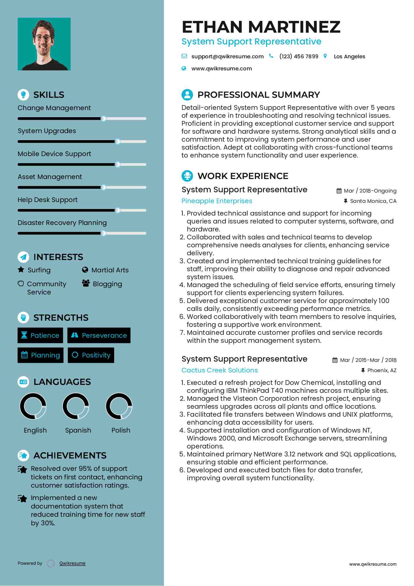 System Support Representative Resume Template