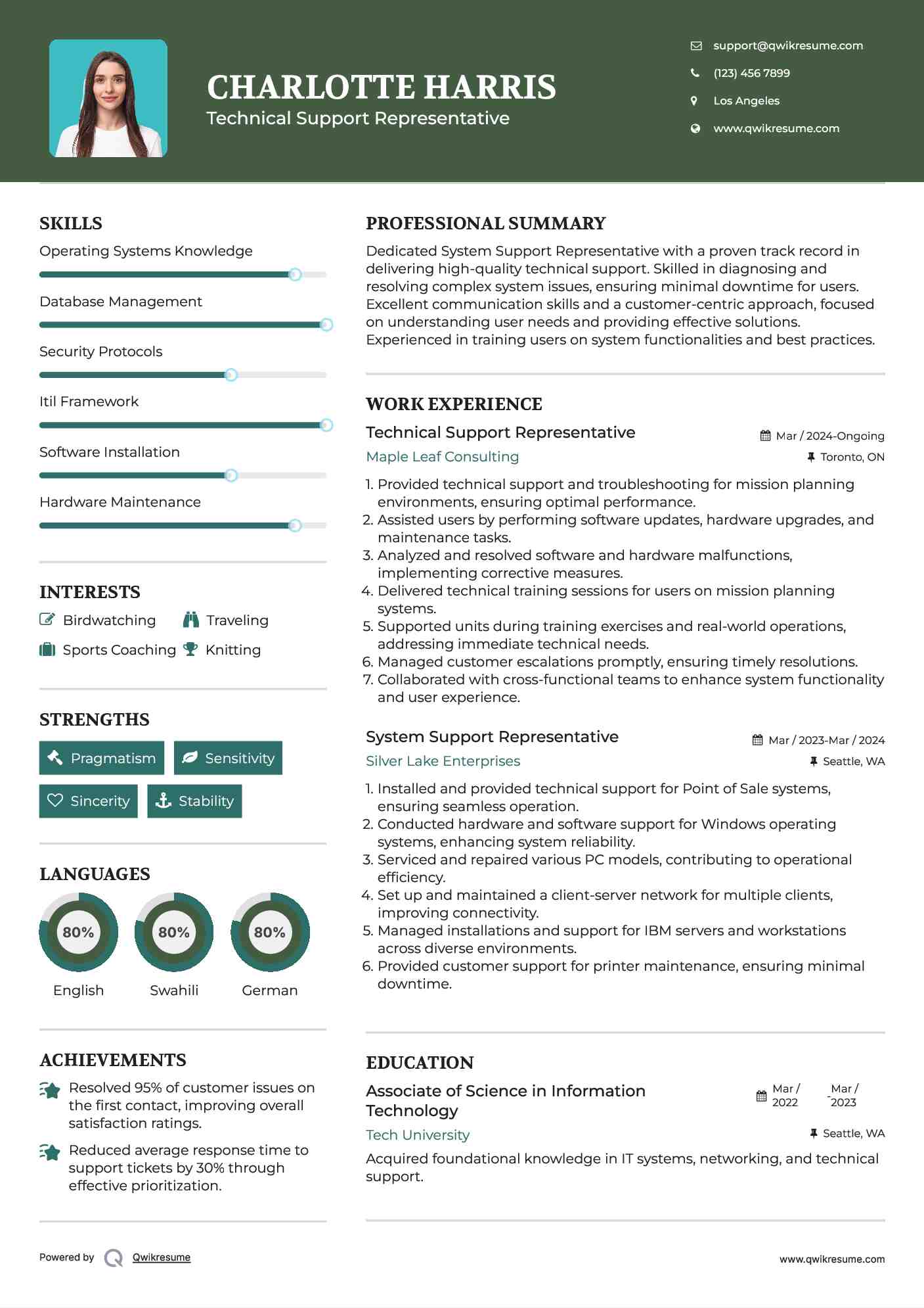 Technical Support Representative Resume Model