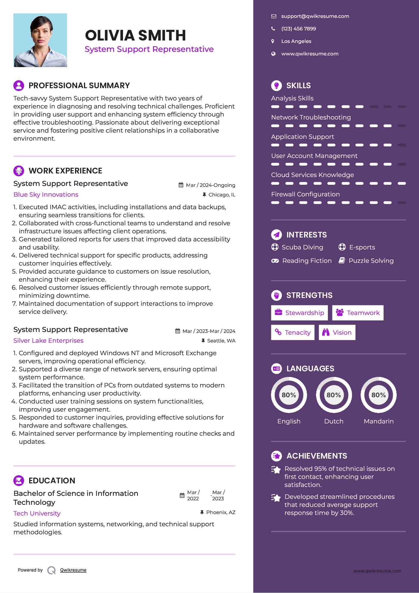 System Support Representative Resume Template
