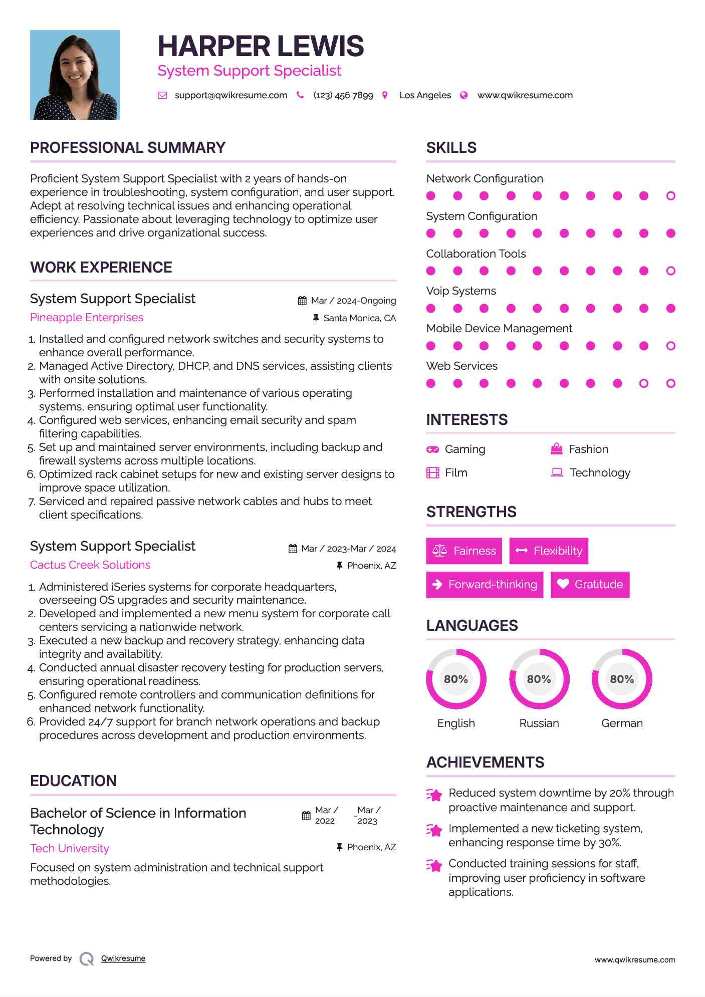 System Support Specialist Resume Template
