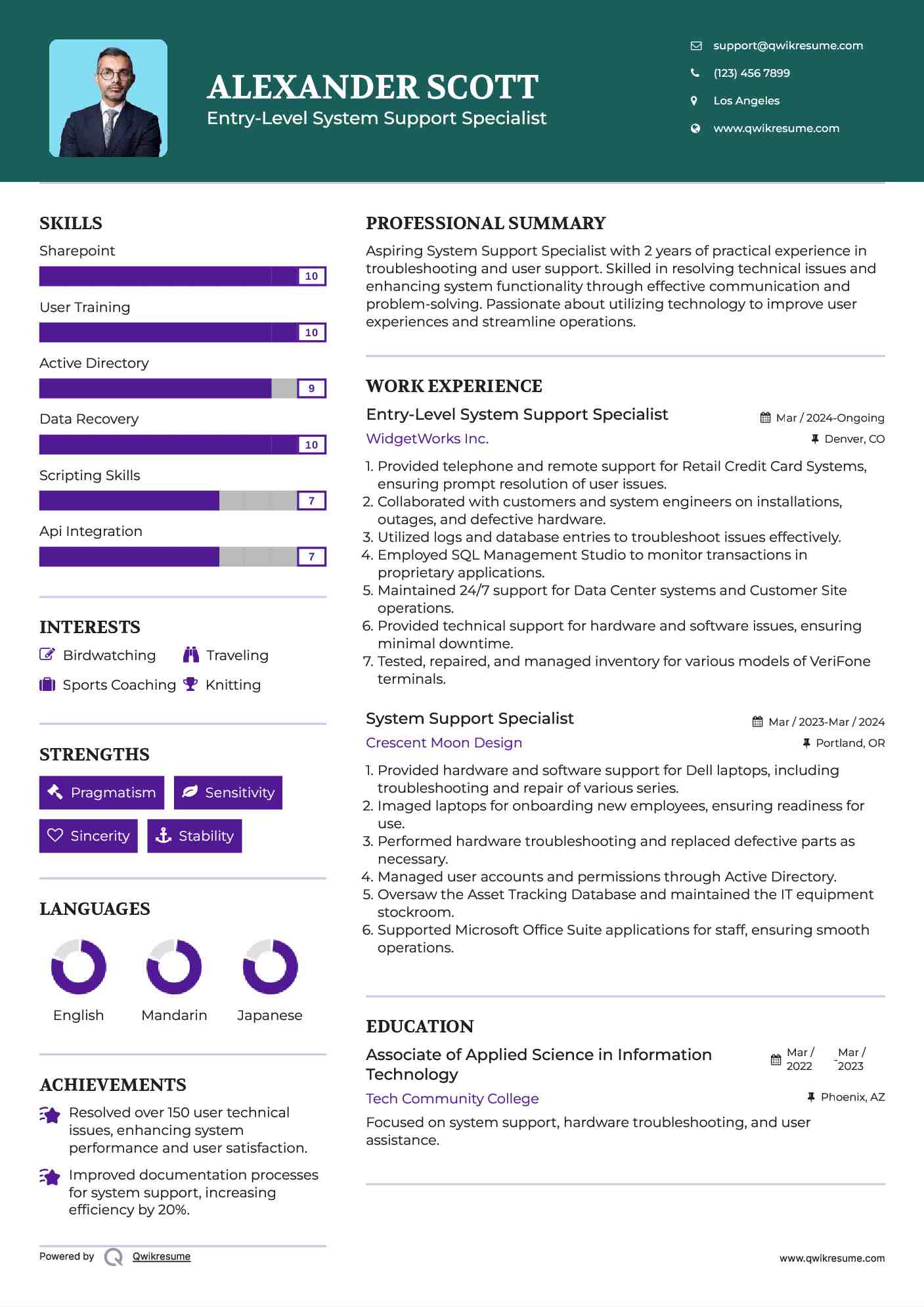 Entry-Level System Support Specialist Resume Format
