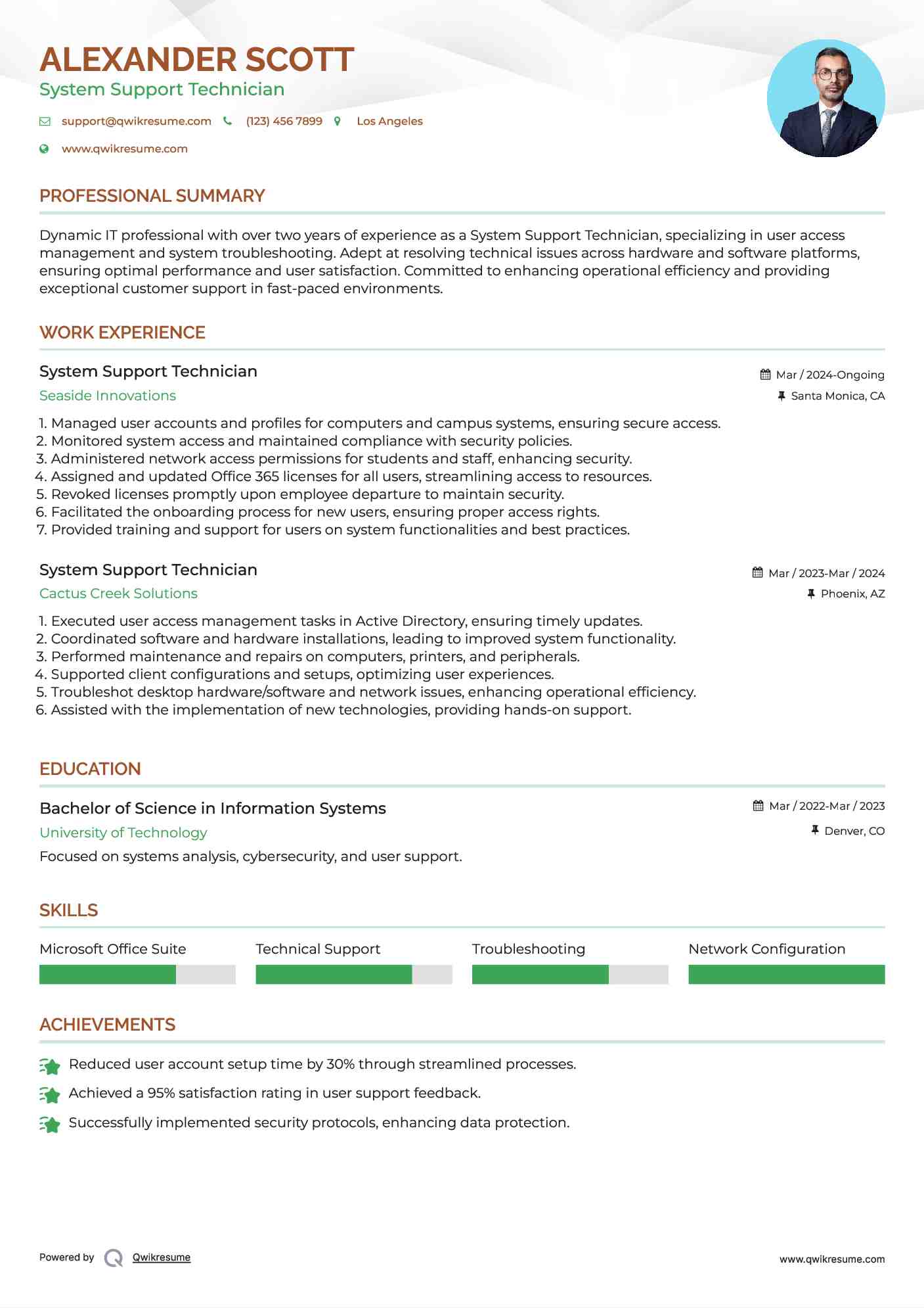 System Support Technician Resume Sample