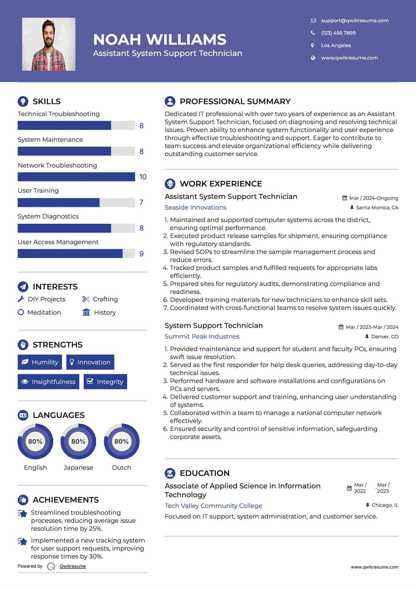 Assistant System Support Technician Resume Format