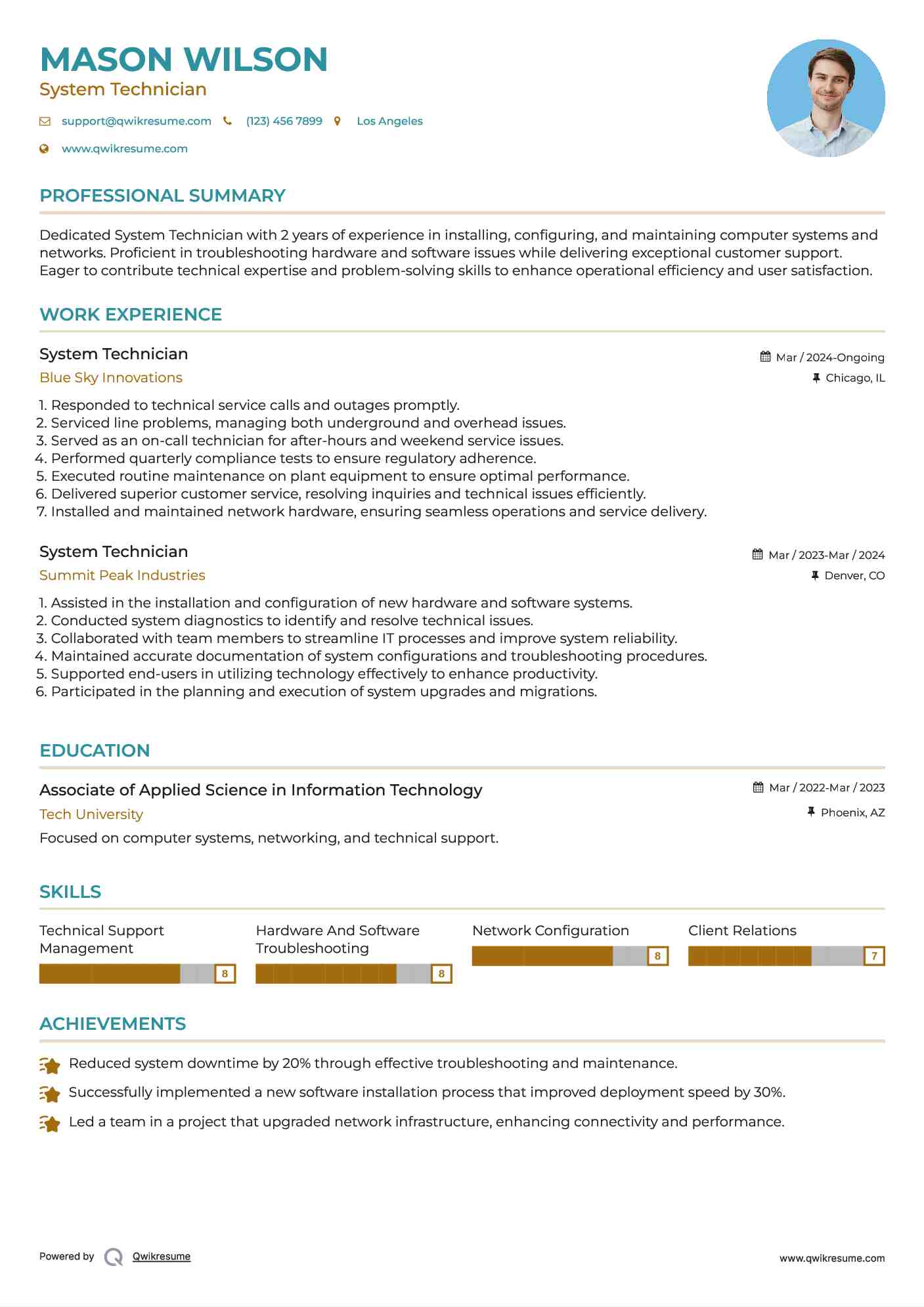 System Technician Resume Template