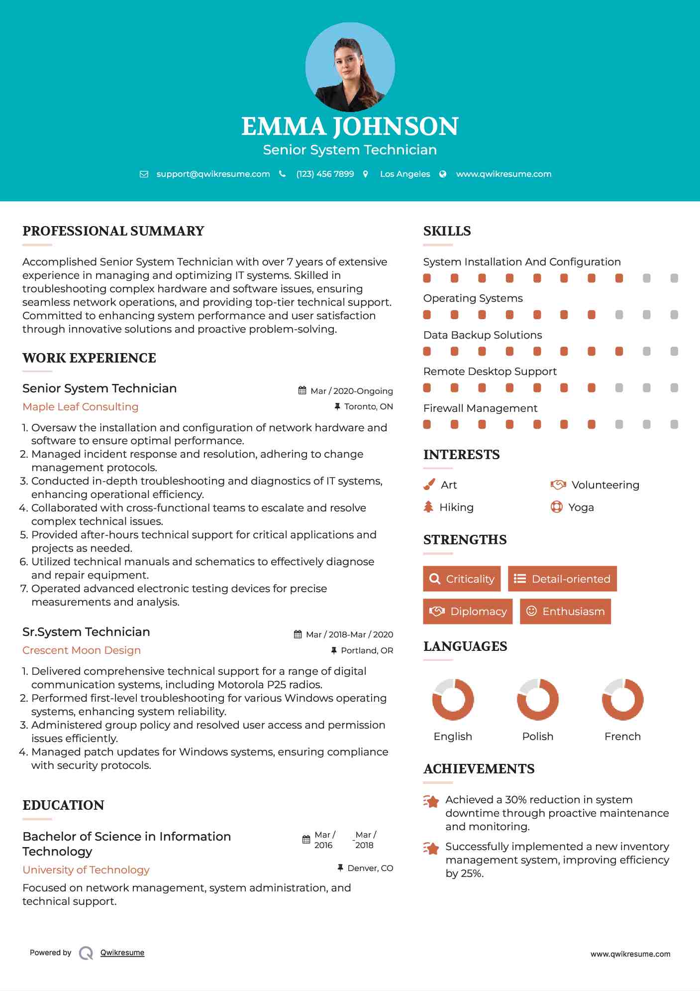 System Technician Resume Samples | QwikResume
