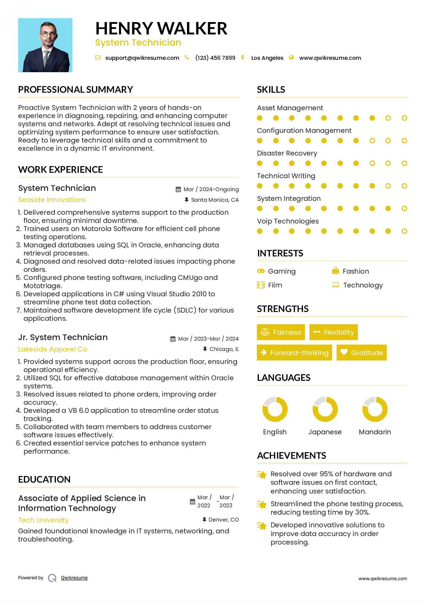 System Technician Resume Model