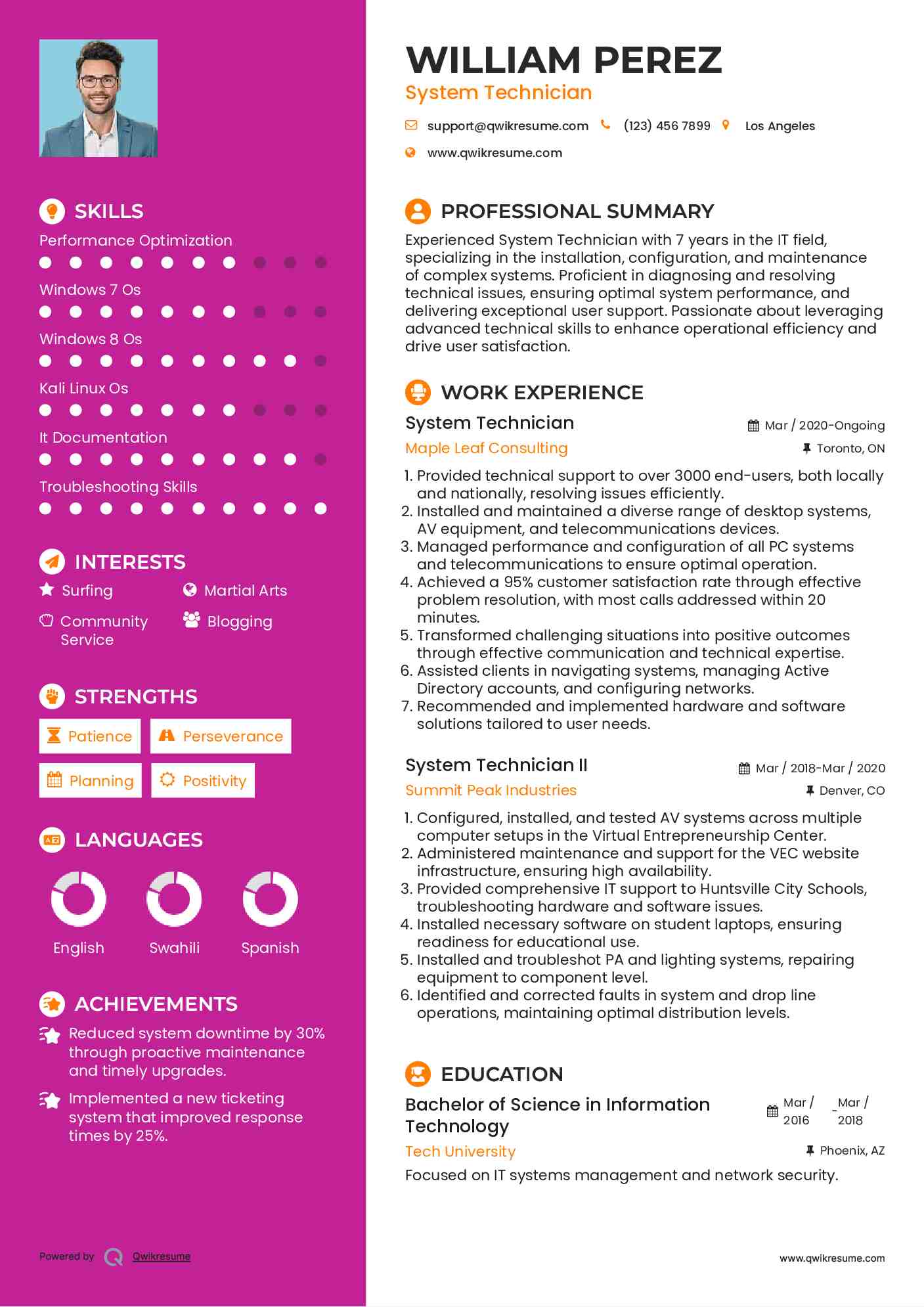 System Technician Resume Format
