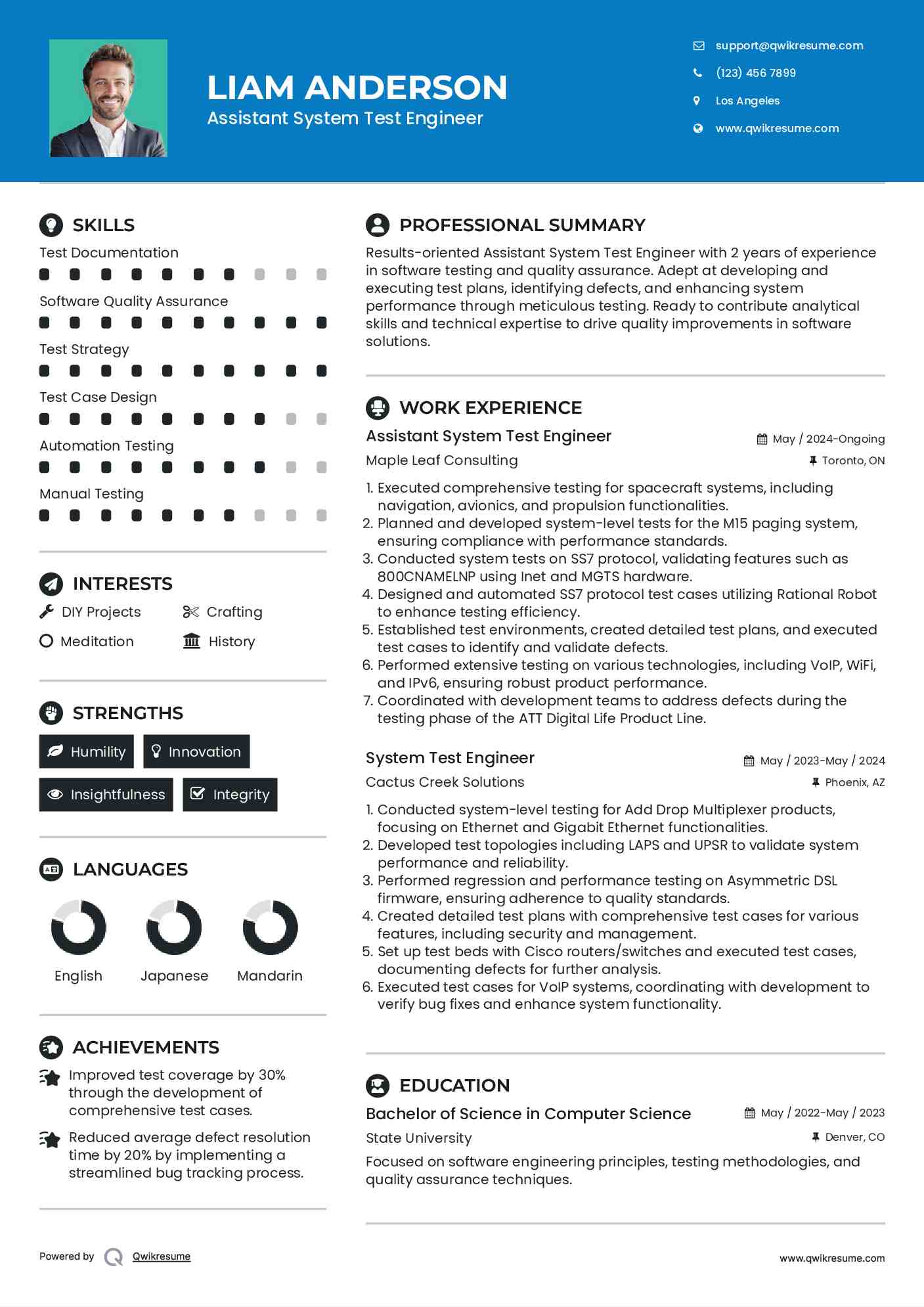 Assistant System Test Engineer Resume Format