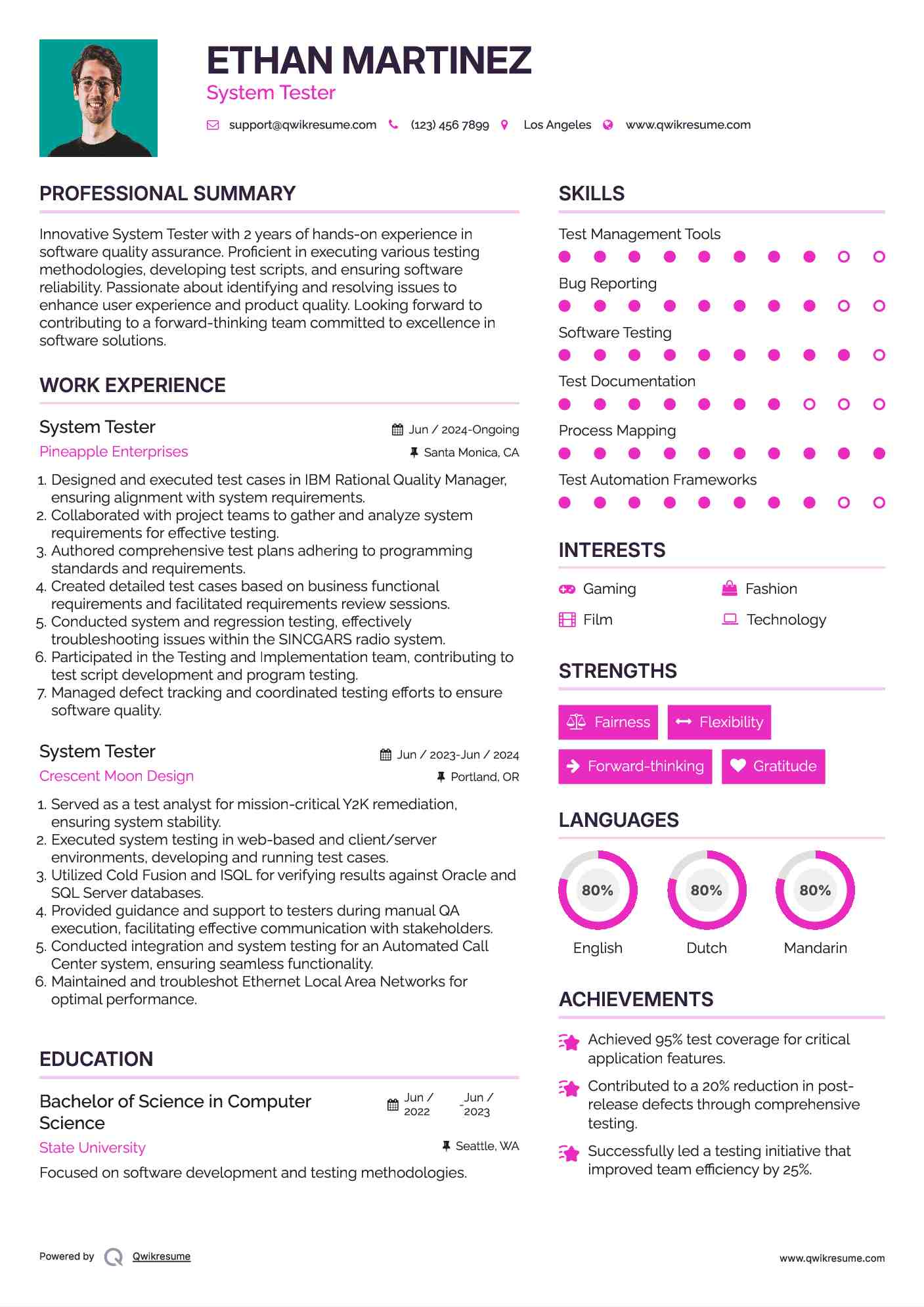 System Tester Resume Template