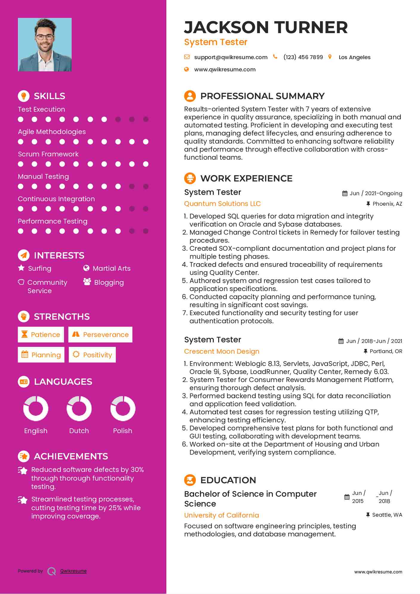 System Tester Resume Template