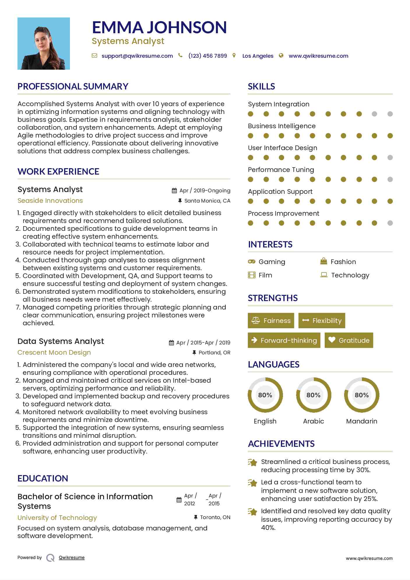 Systems Analyst Resume Template