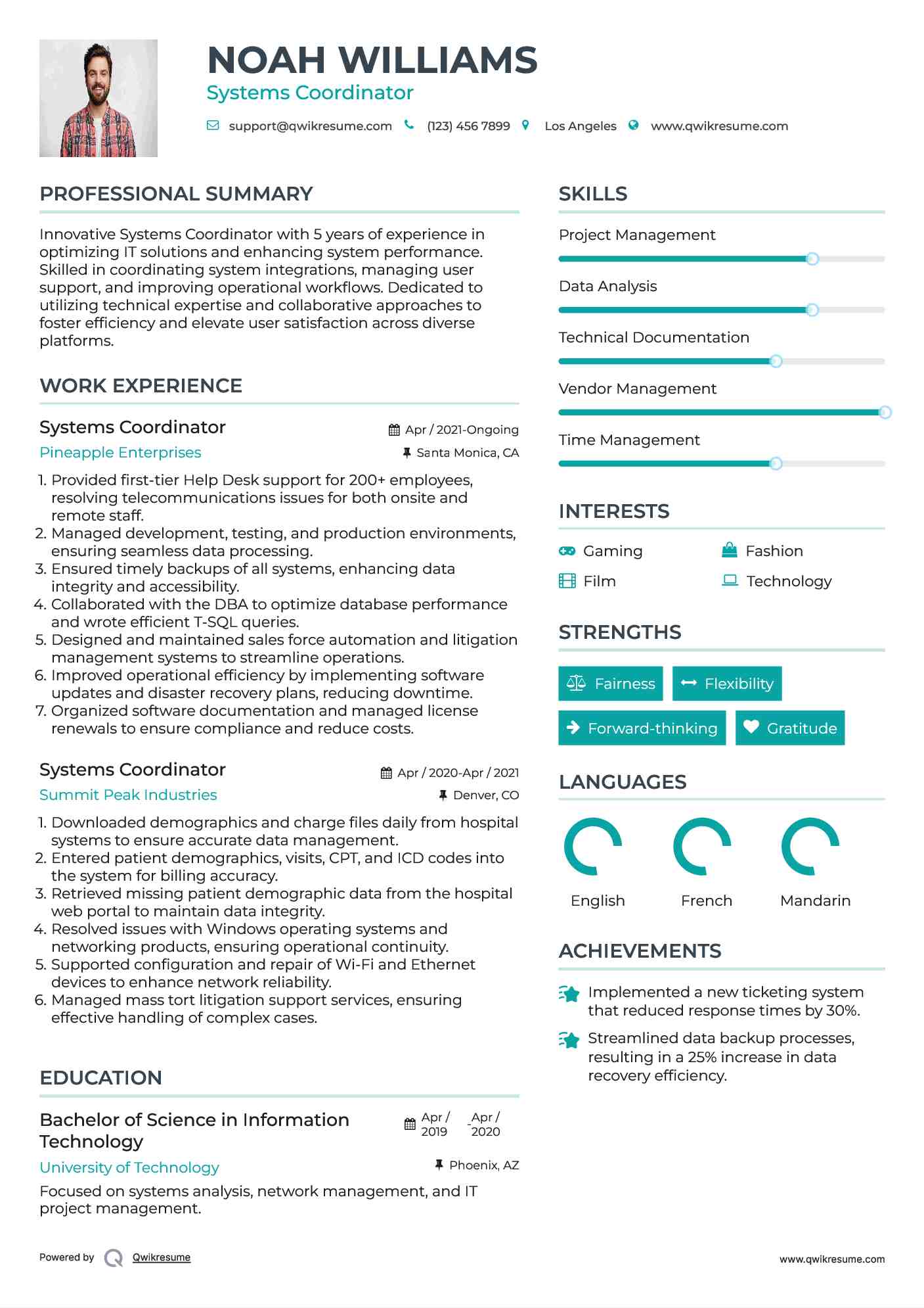 Systems Coordinator Resume Sample