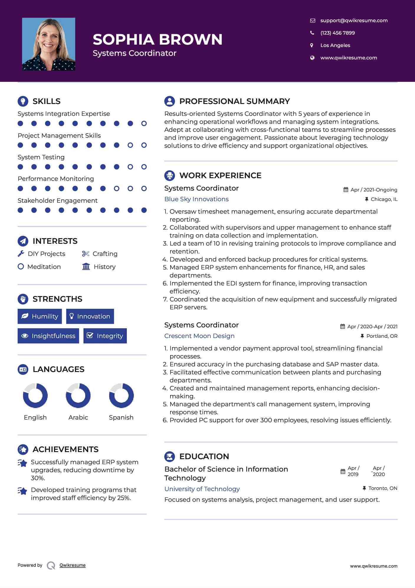 Systems Coordinator Resume Sample
