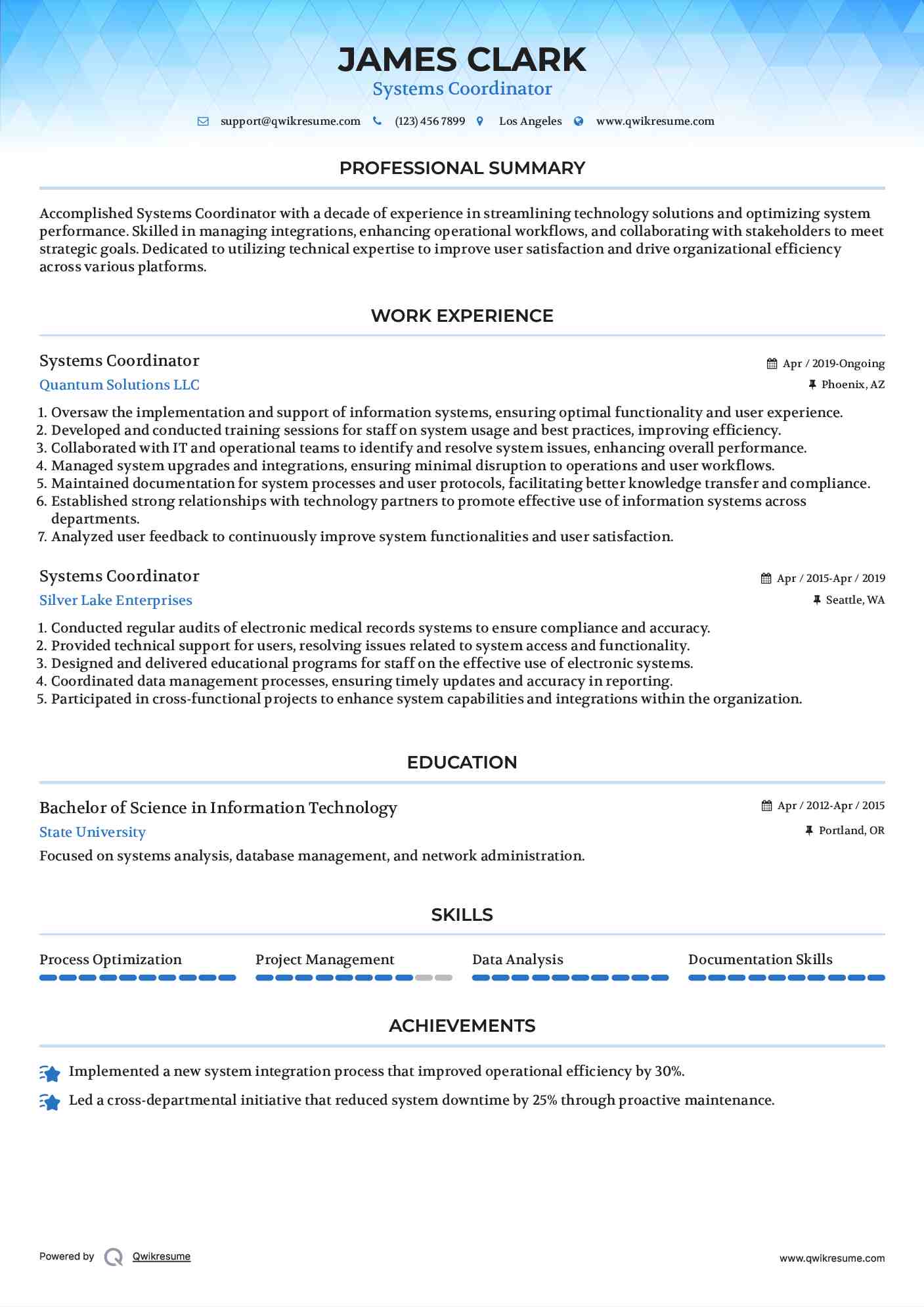 Systems Coordinator Resume Format