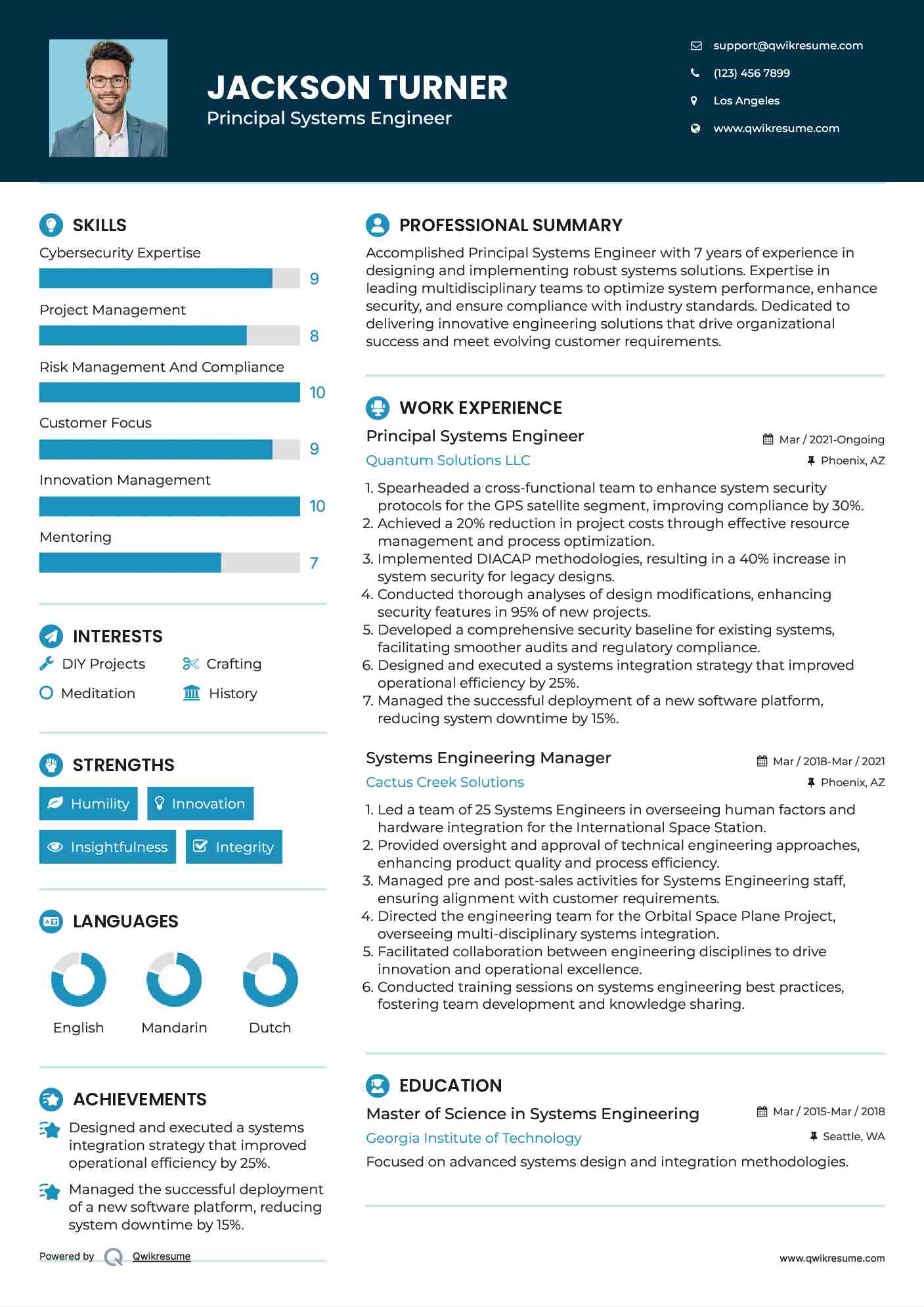 Principal Systems Engineer Resume Format