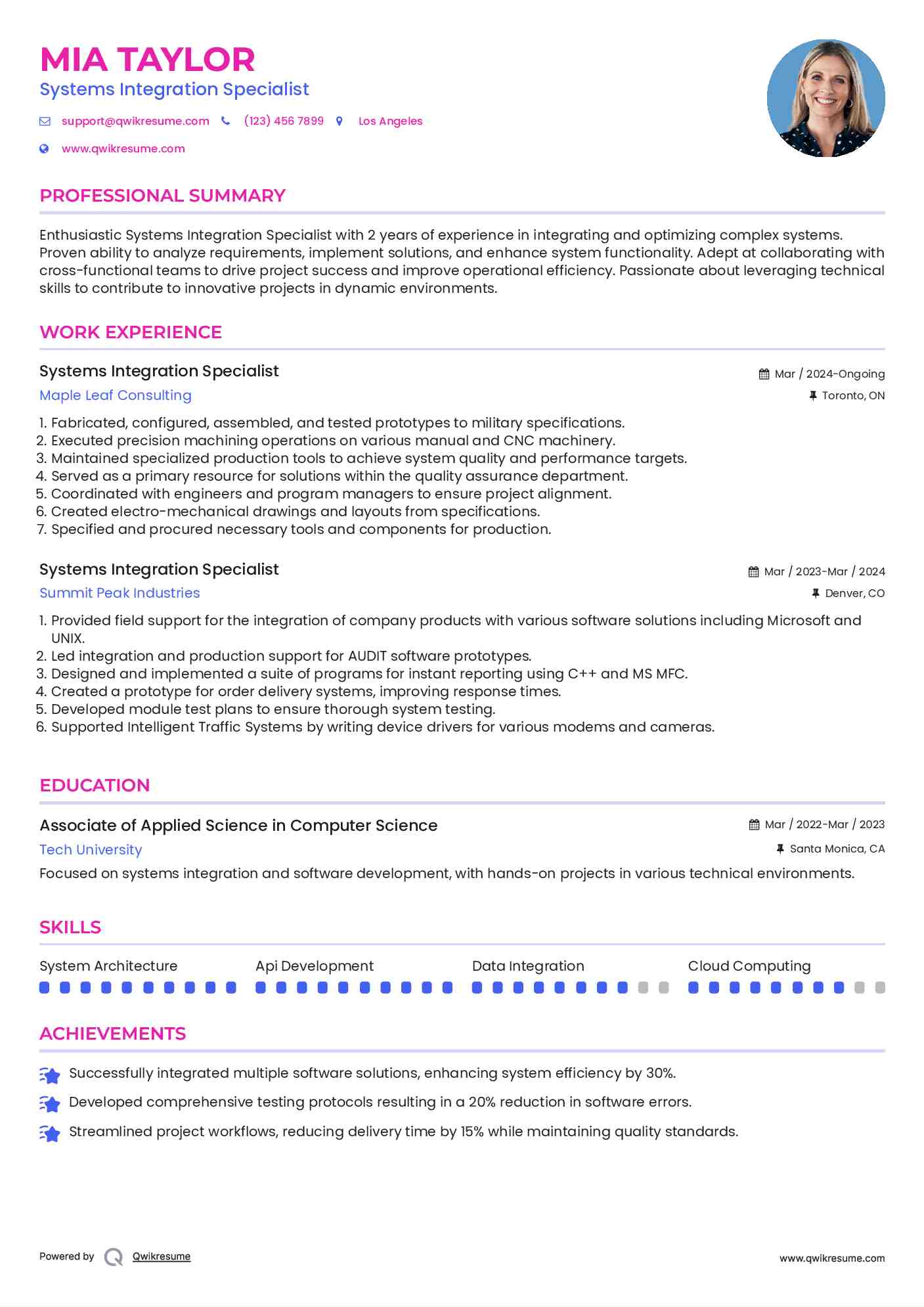 Systems Integration Specialist Resume Template
