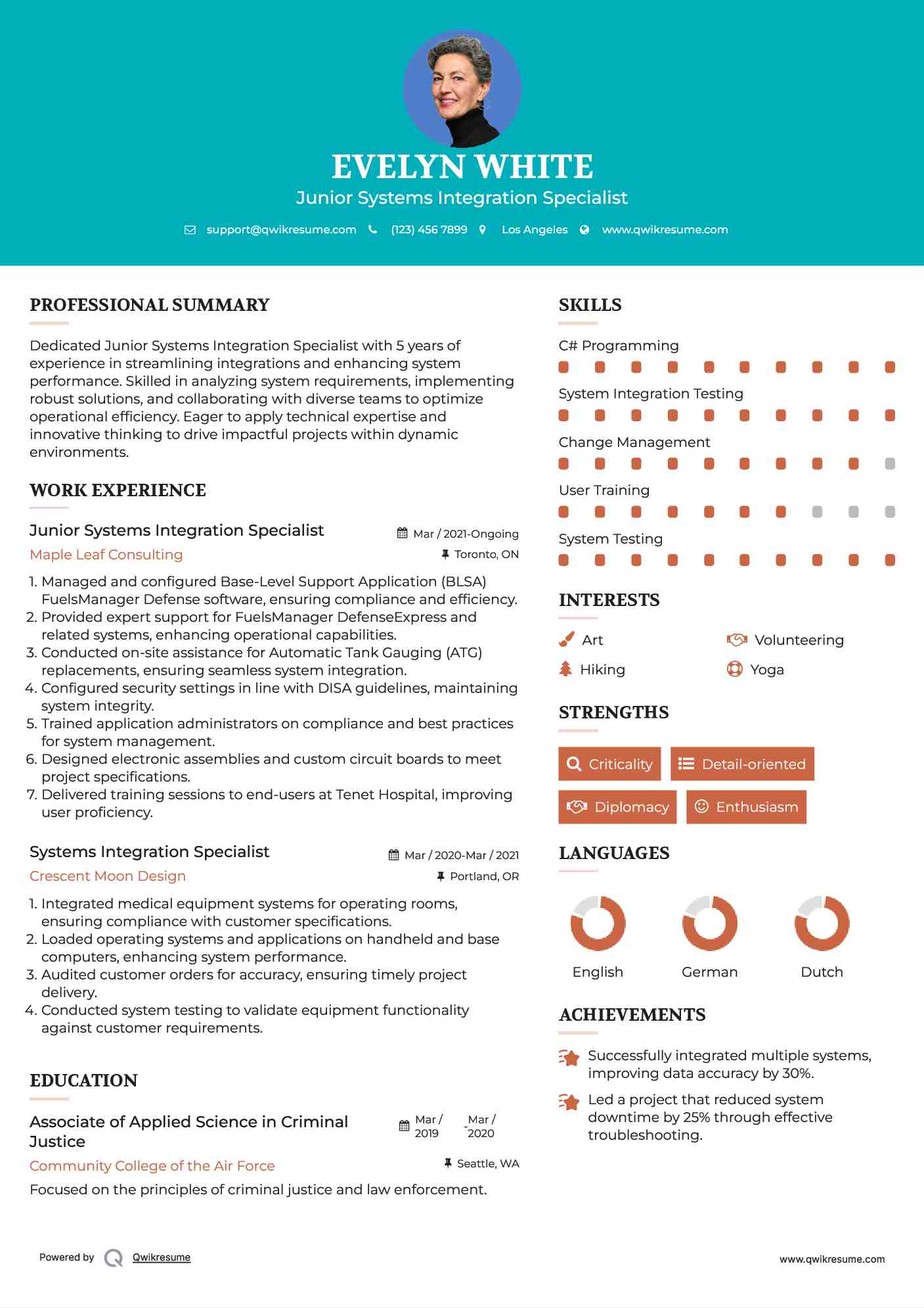 Junior Systems Integration Specialist Resume Example