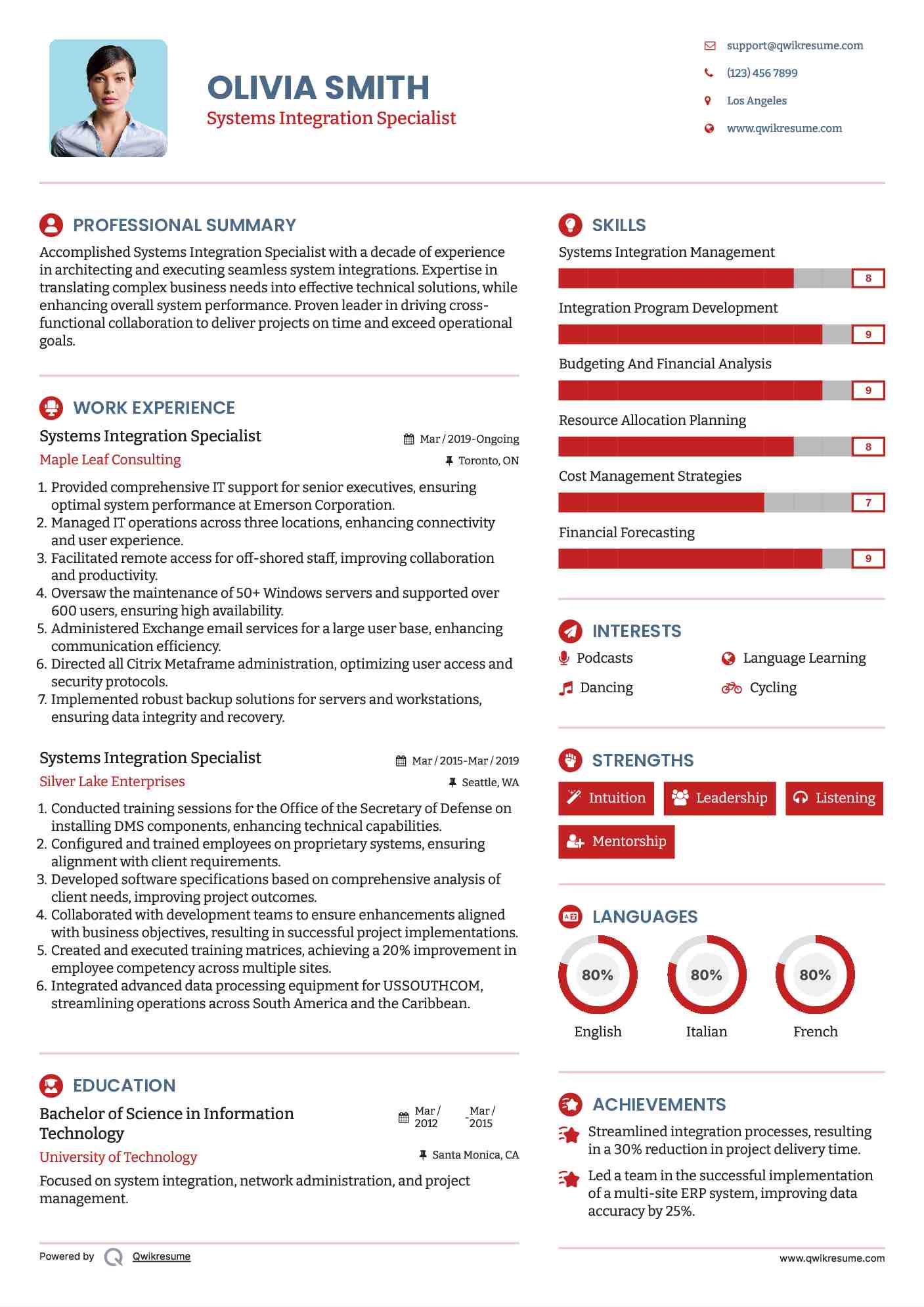 Systems Integration Specialist Resume Model