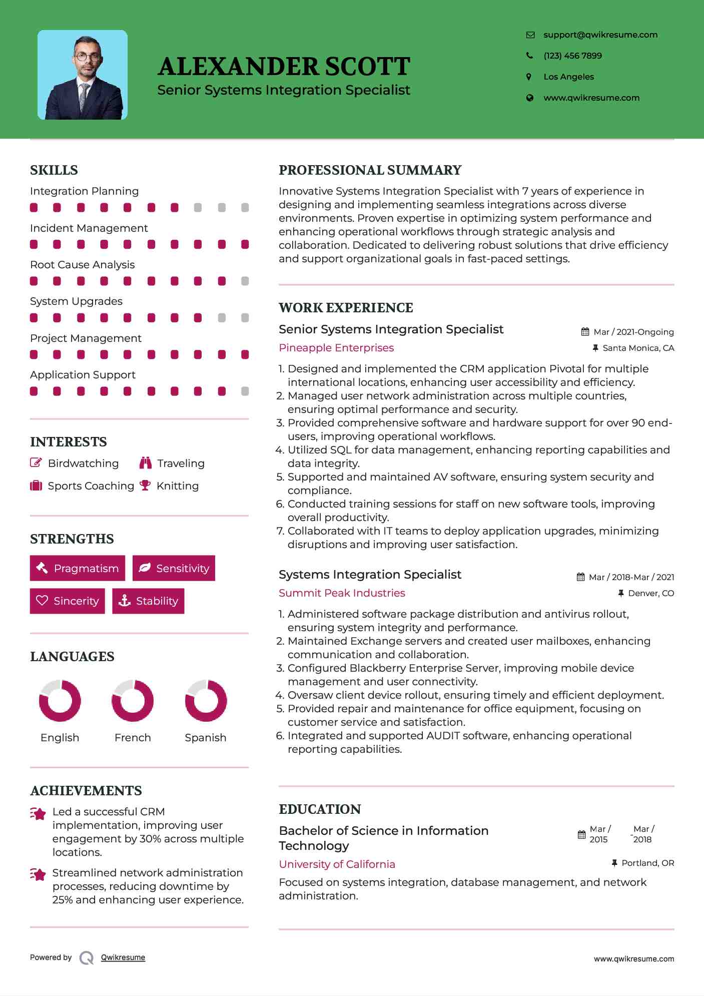 Senior Systems Integration Specialist Resume Template
