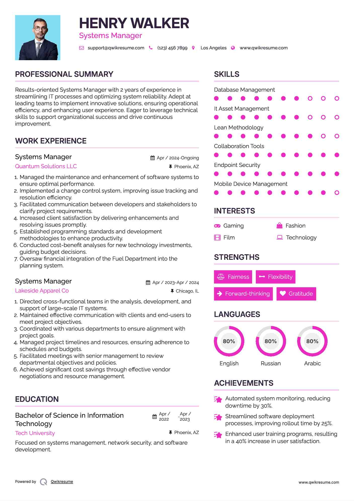 Systems Manager Resume Template