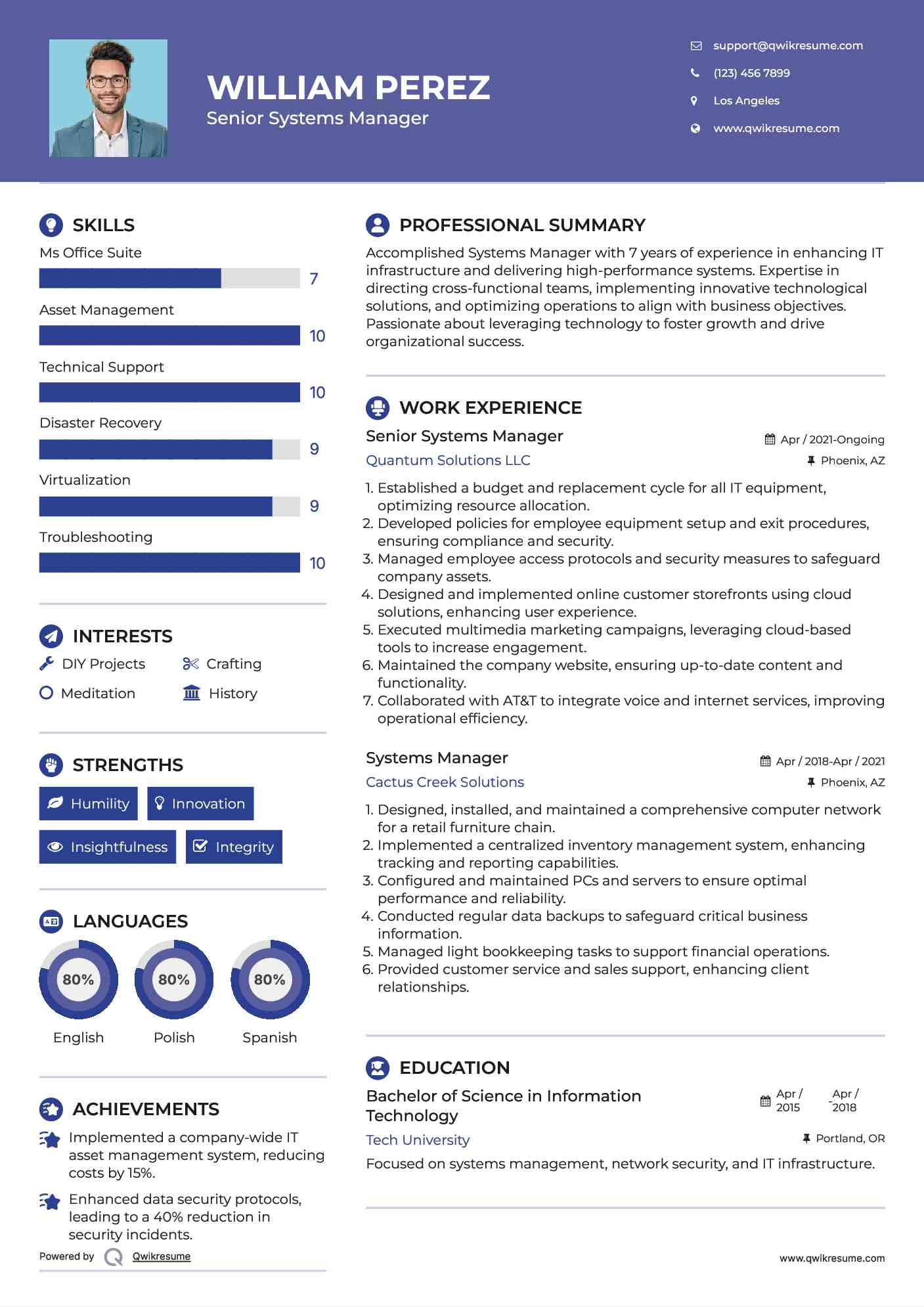Senior Systems Manager Resume Sample