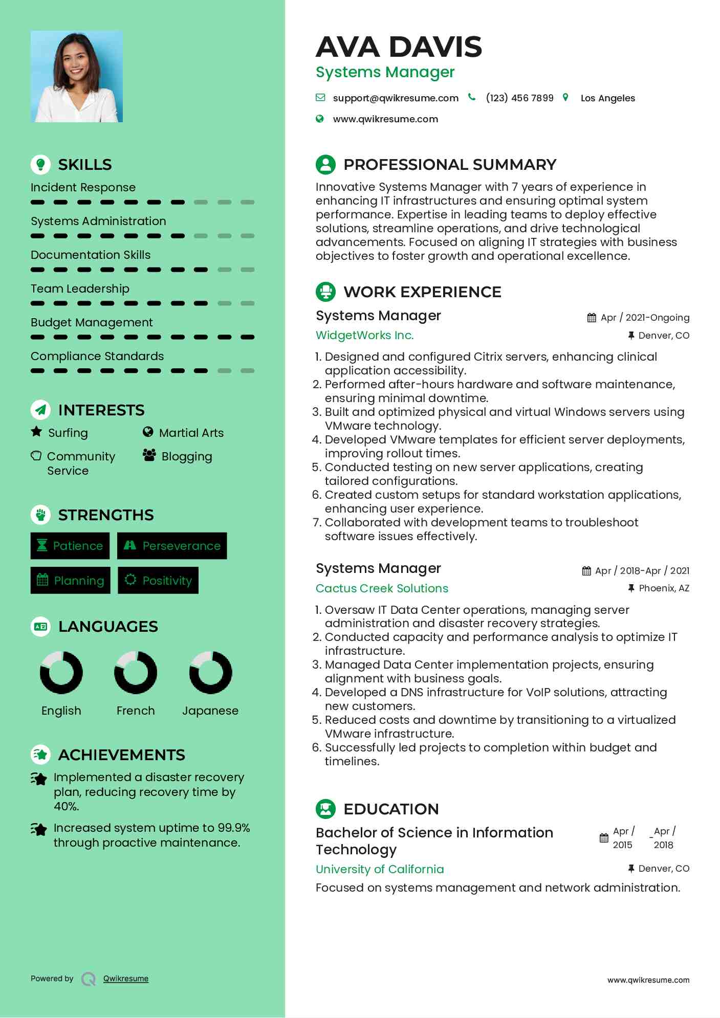 Systems Manager Resume Template