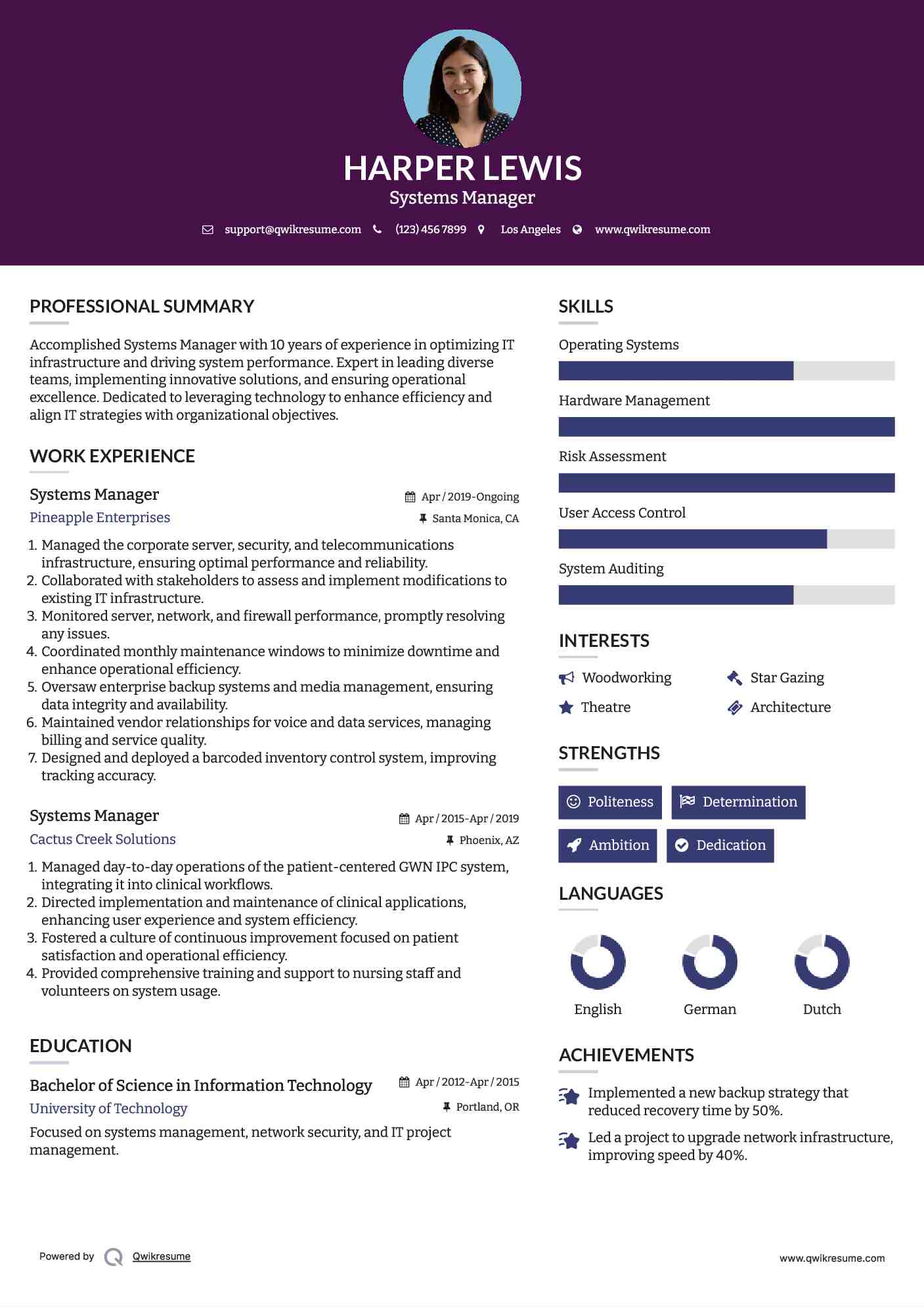 Systems Manager Resume Format