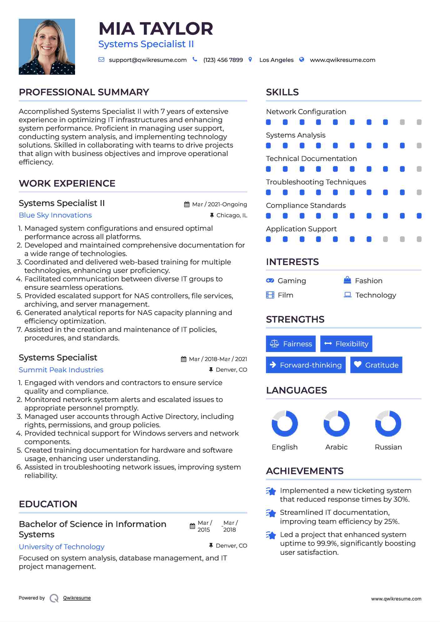 Systems Specialist II Resume Example
