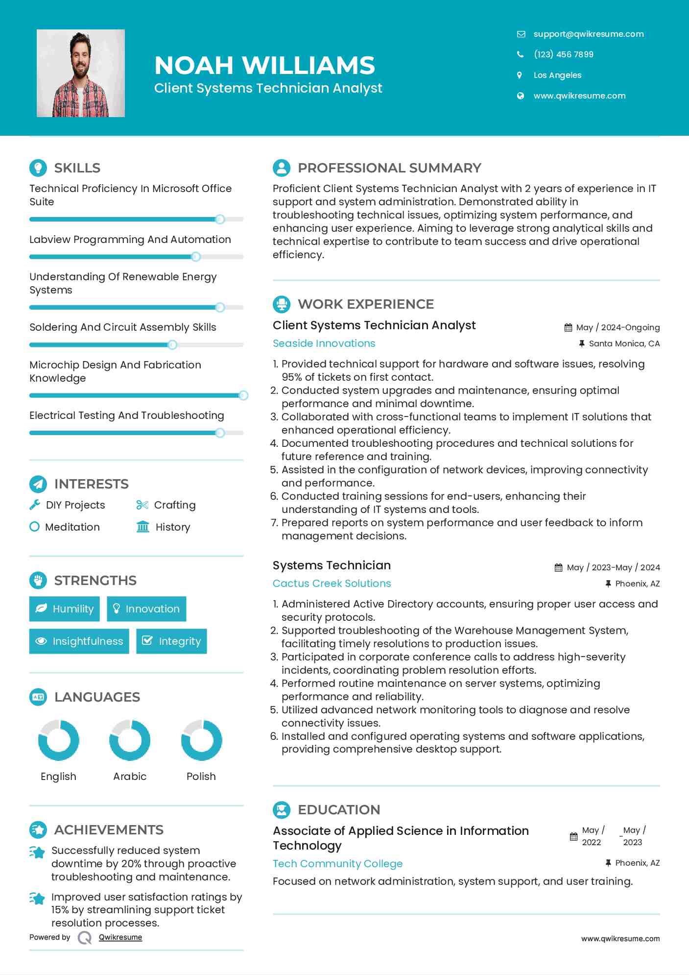 Client Systems Technician Analyst Resume Template