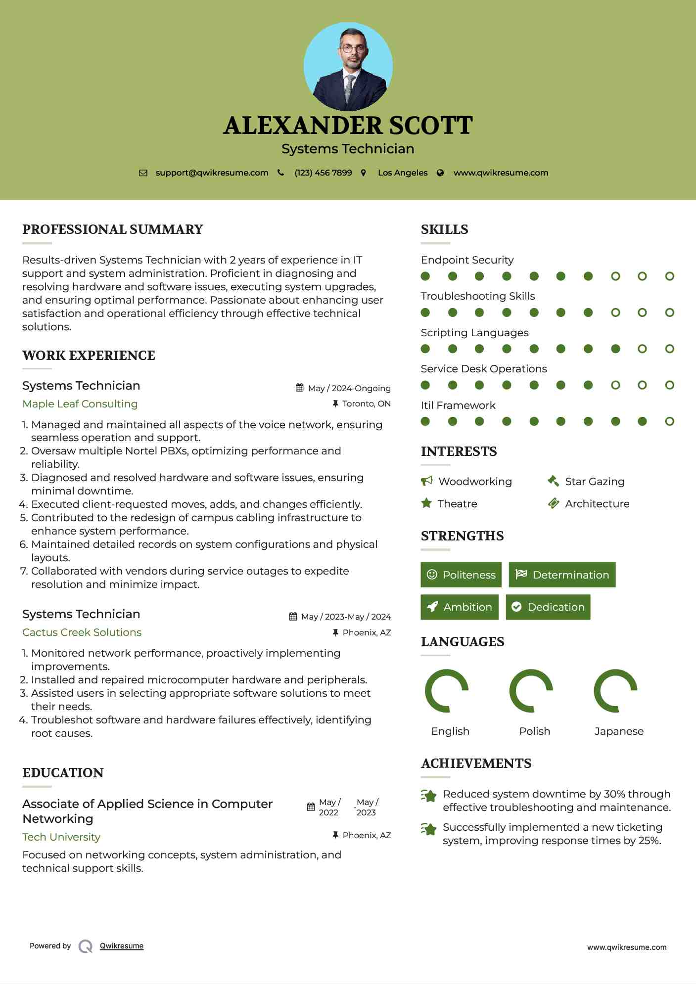 Systems Technician Resume Example