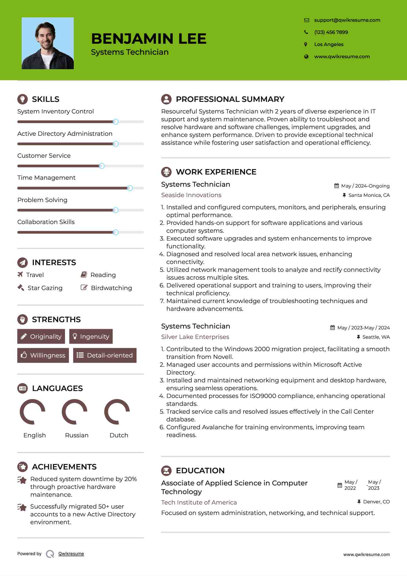 Systems Technician Resume Format
