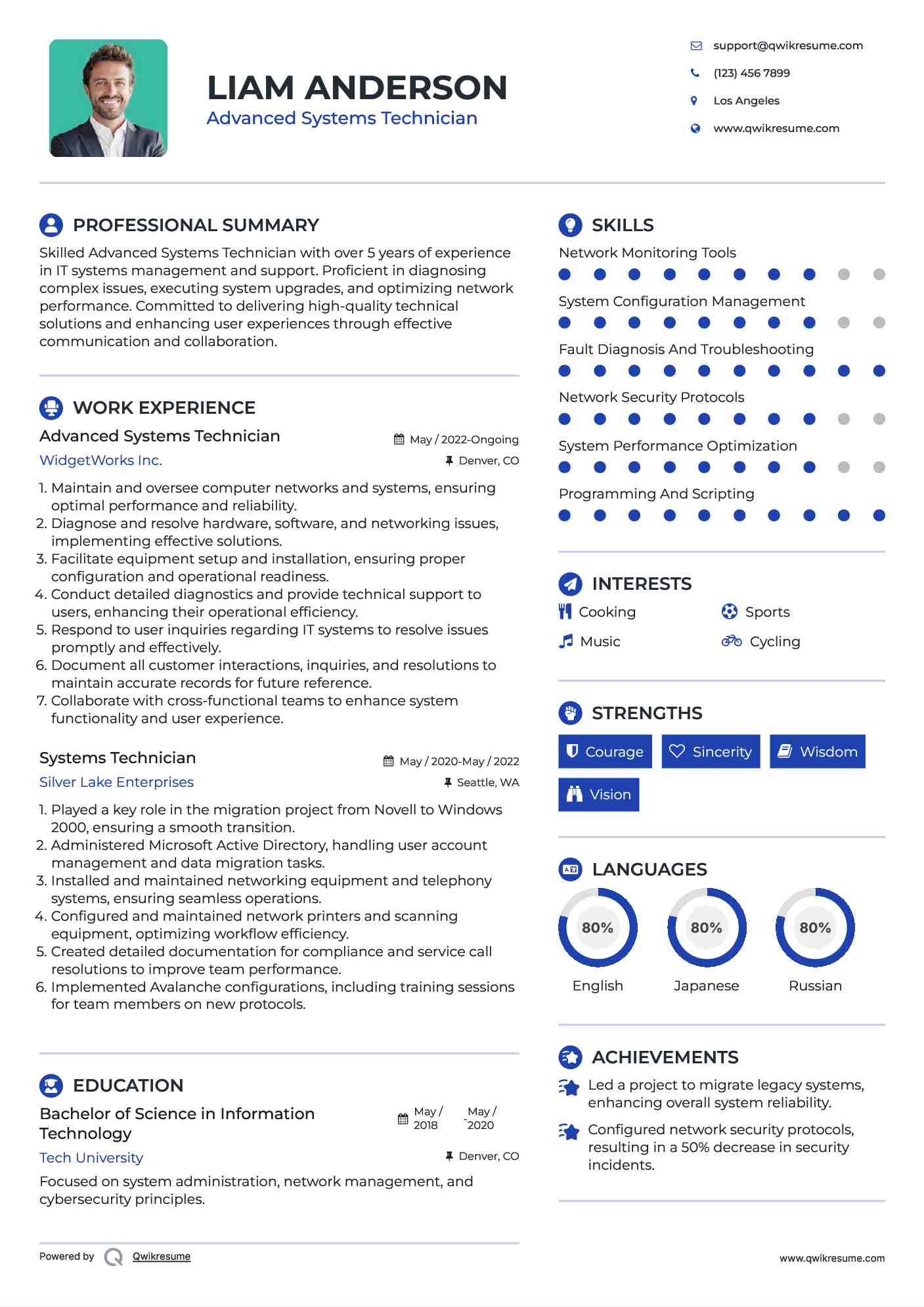 Advanced Systems Technician Resume Format