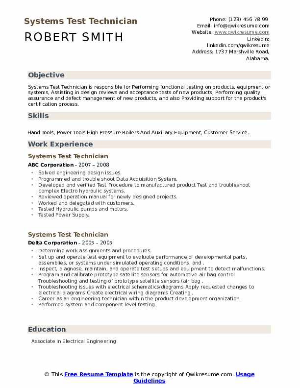 Systems Test Technician Resume Samples QwikResume