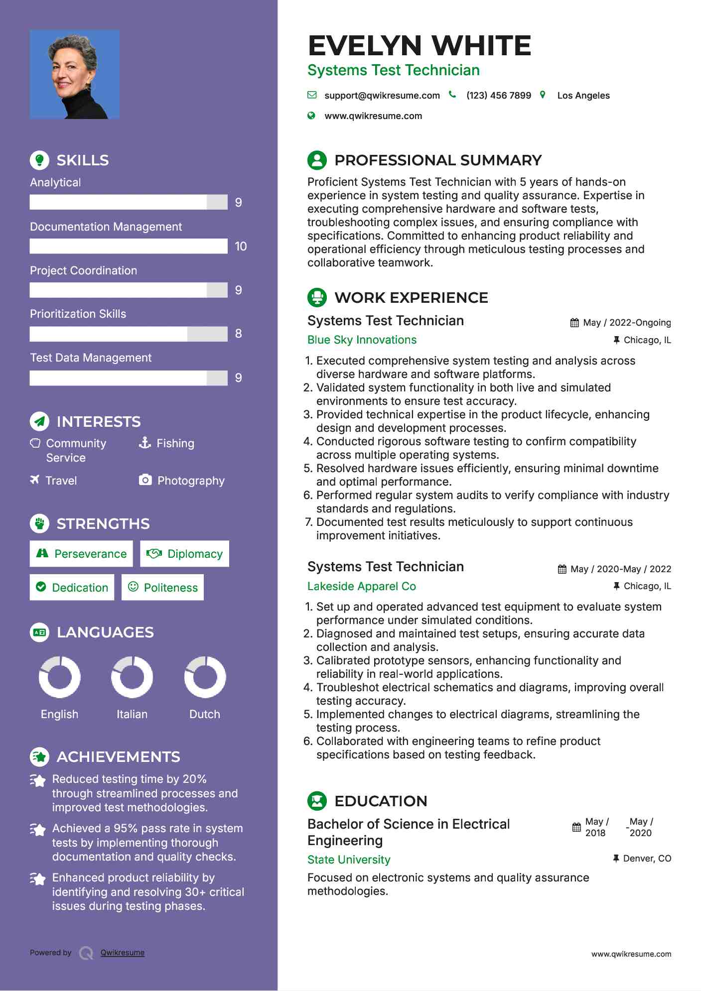 Systems Test Technician Resume Model
