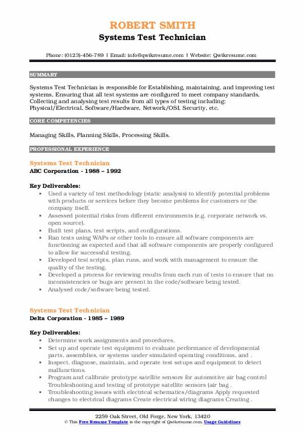 Systems Test Technician Resume Samples QwikResume